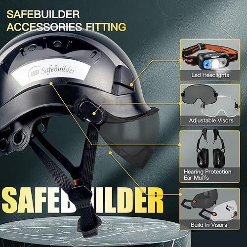 Miniatura 5 de Casco de seguridad de construcción con visera ABS casco de ventilación ajustable, protección de cabeza de trabajo industrial para hombres,