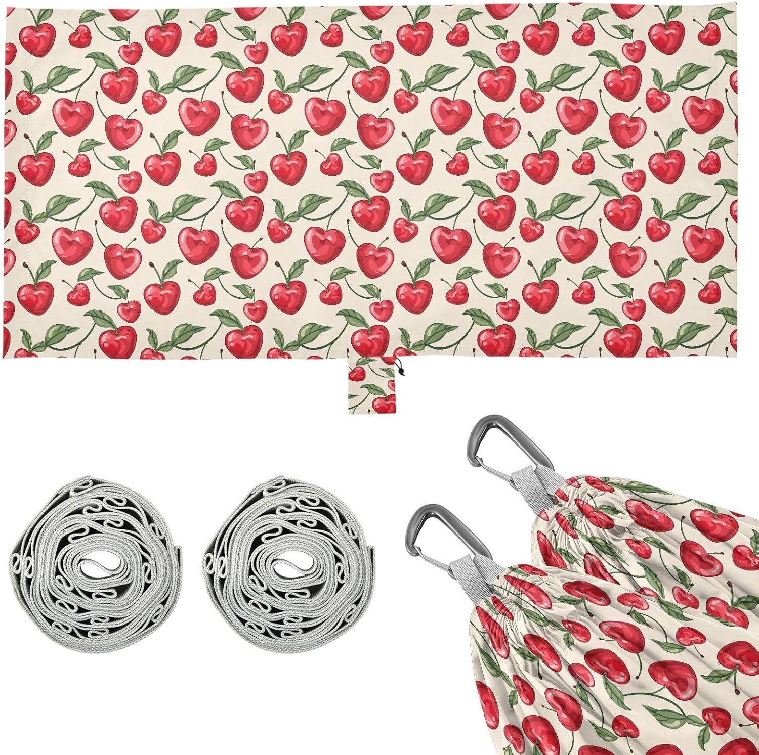 ALAZA Cherry Love Heart Camping Hammocks Single or 2 Person 500 lbs Portable Parachute Travel Hammock w/Tree Straps for Hiking Backpacking Indoor Outdoor