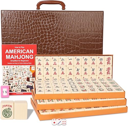 Miniatura 10 de GUSTARIA American Mahjong - Juego de azulejos Mahjong con 166 azulejos grandes numerados (1.5 pulgadas, azul), juego de azulejos Mahjong con estuche