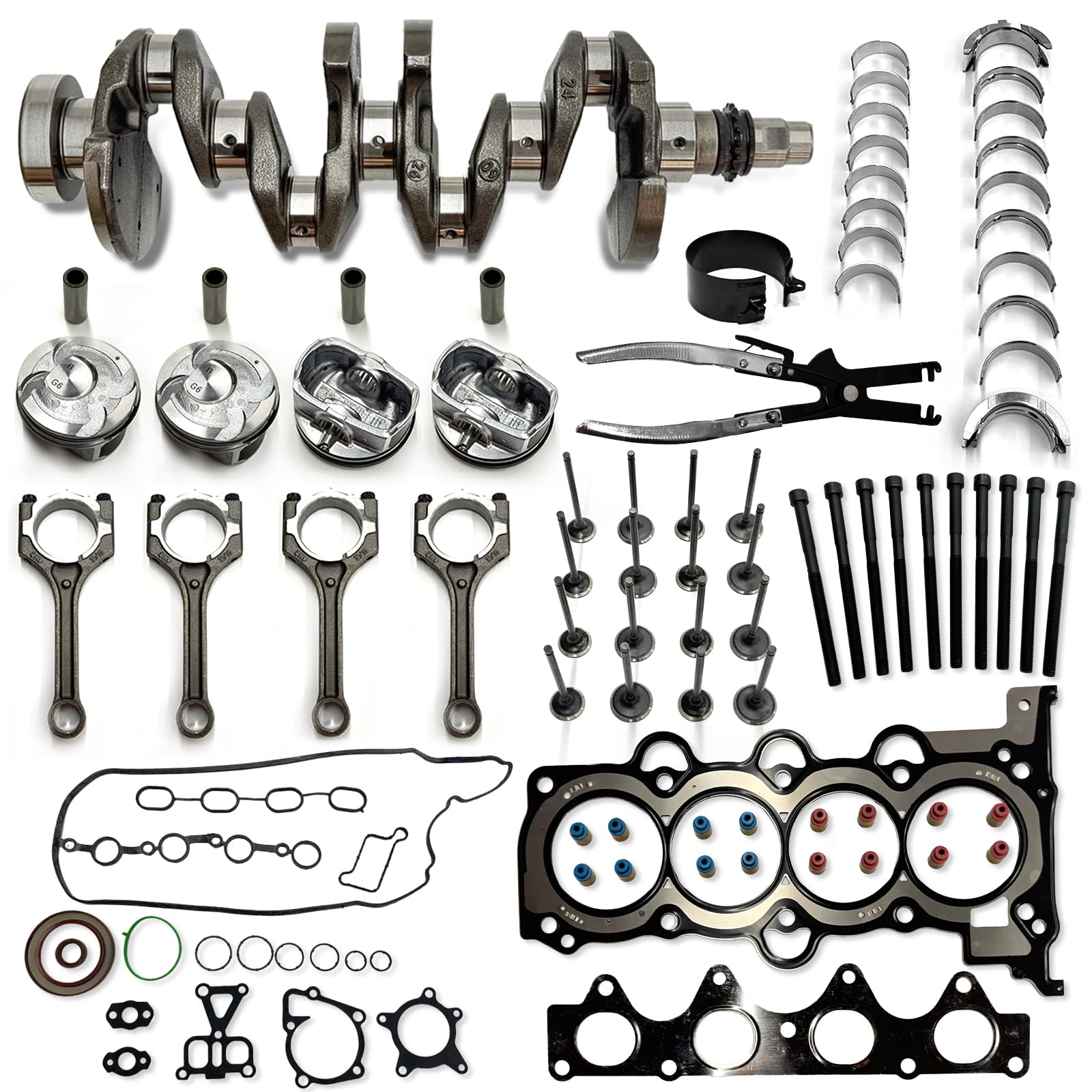 Photo 1 of G4FD 1.6L Engine Overhaul Rebuild Kit with Crankshaft & Connecting Rods Set for 2012-2017 Hyundai Accent Veloster for Kia Rio Soul, Includes (Piston, valve), Replace 23110-2B610 23510-2B000