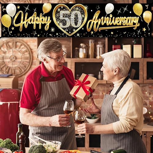 Miniatura 6 de Cartel de feliz 50 aniversario de boda  Cartel de 50 aniversario de oro negro y cabina de fotos para celebraciones al aire libre e interior