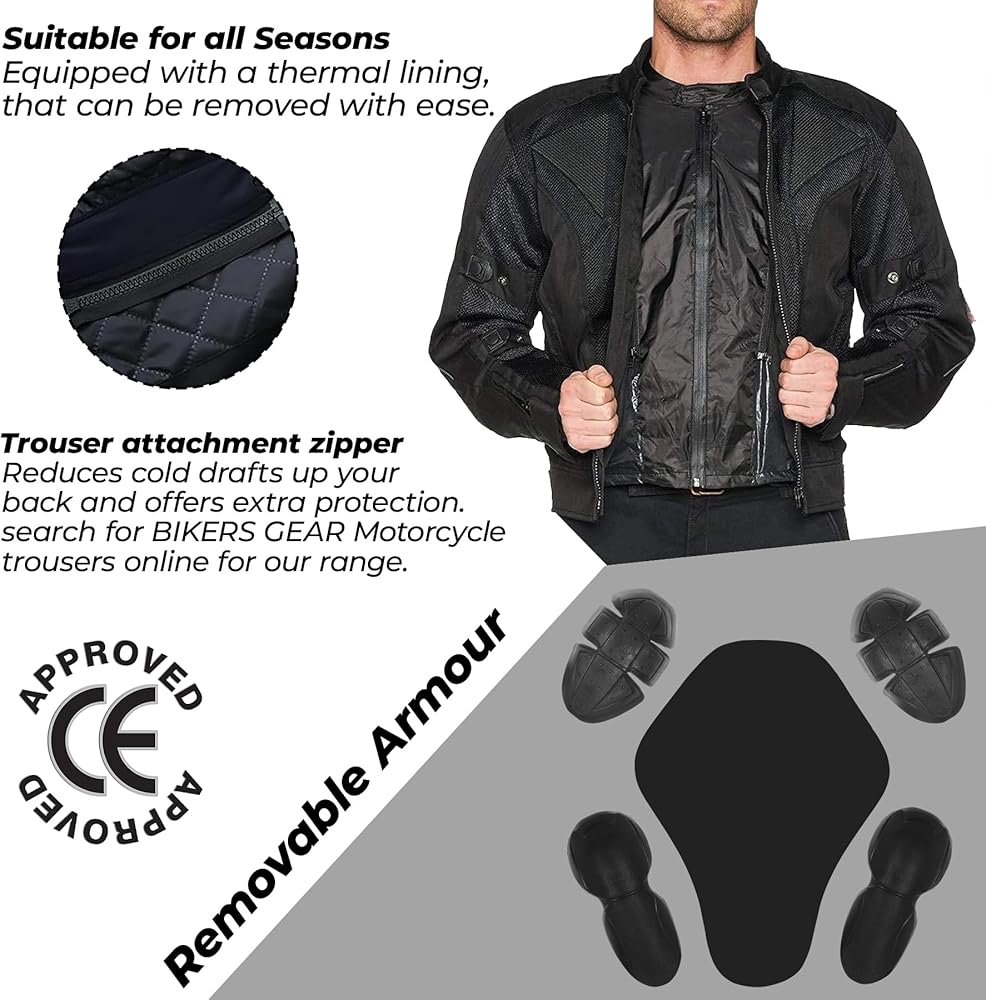 Bikers Gear Australia Giacca da moto estivi Chicane in rete, impermeabile, rinforzata, colore: arancione, taglia 5XL, (EU 60
