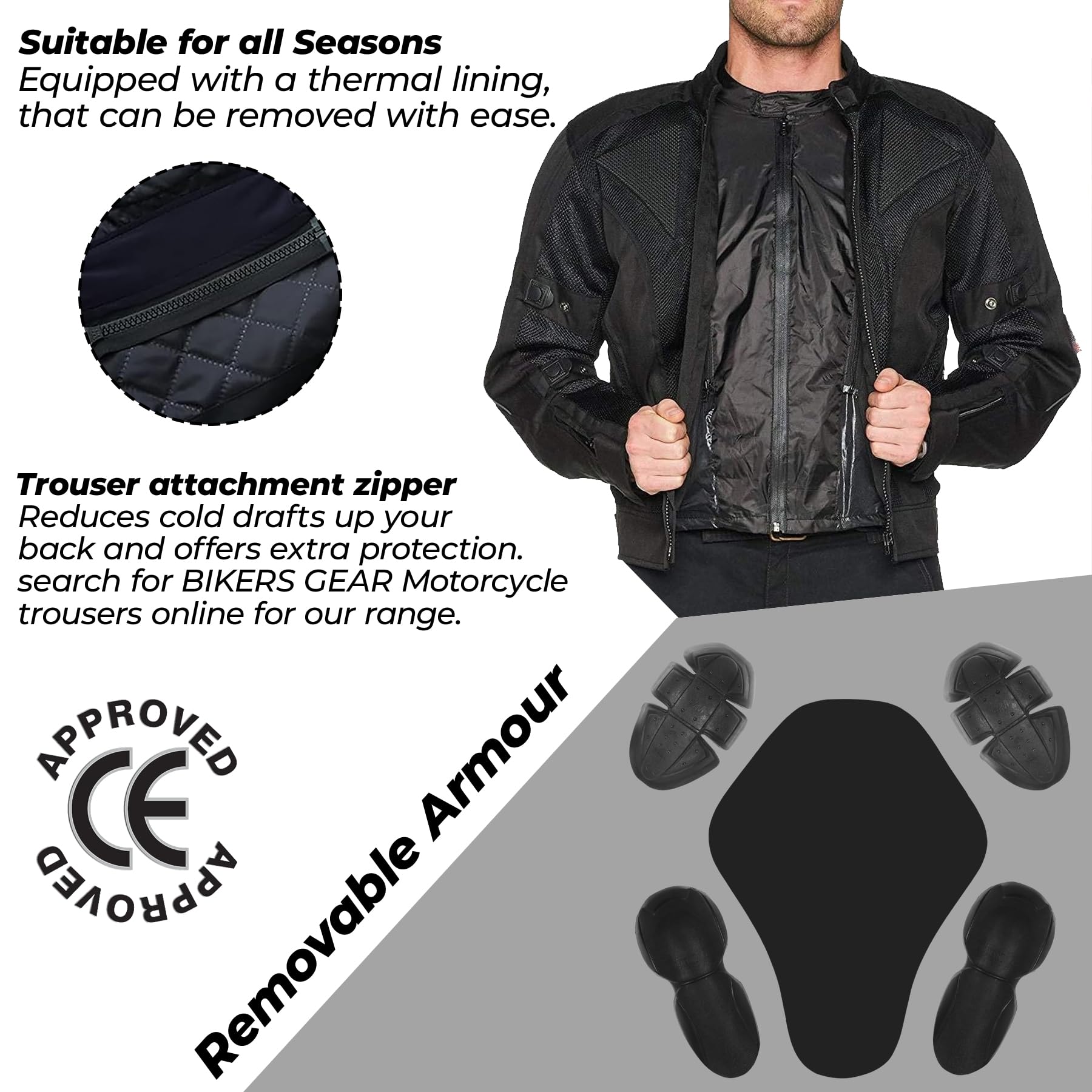 Bikers Gear Australia - Giacca da moto estiva da uomo, leggera, in rete Chicane, ventilata, con armatura CE 1621-1