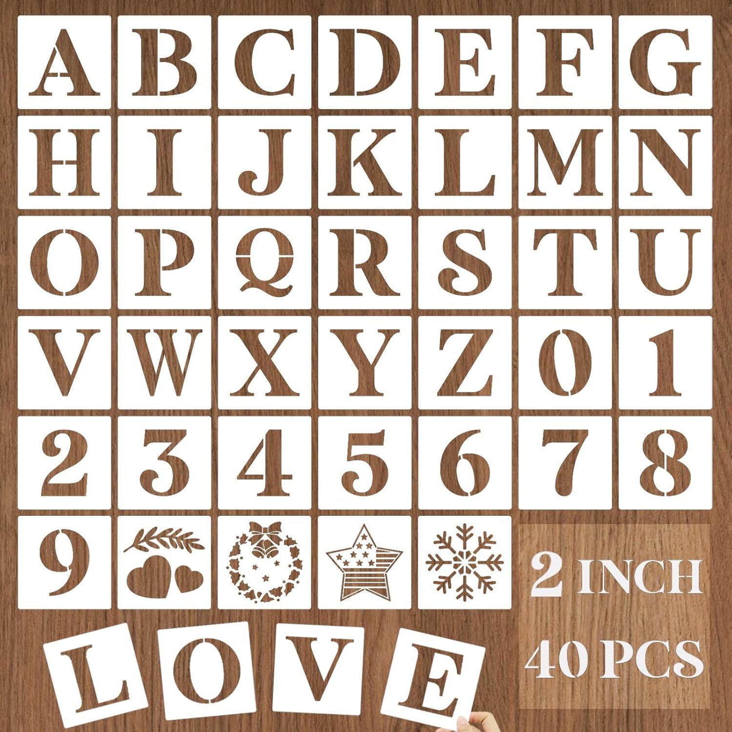 YEAJON 12 Inch Letter Stencils and Numbers, 40 Pcs Alphabet Drawing Templates, Reusable Plastic Art Craft Stencils for Painting on Wood, Wall, Fabric, Rock, Signage, Door Porch