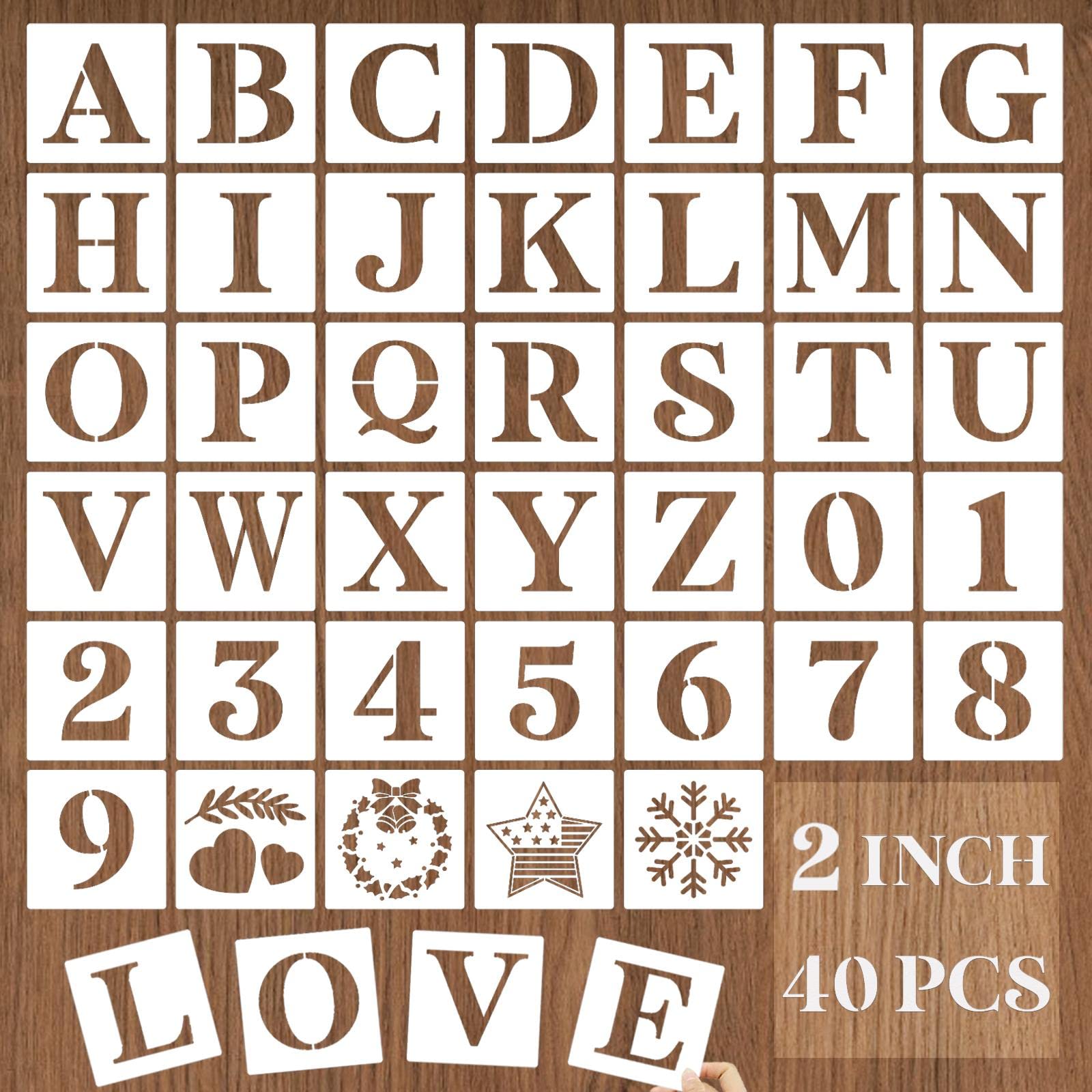 YEAJON 2 Inch Letter Stencils and Numbers, 40 Pcs Alphabet Drawing Templates, Reusable Plastic Art Craft Stencils for Painting on Wood, Wall, Fabric, Rock, Signage, Door Porch