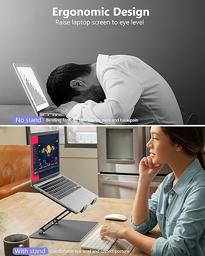 Miniatura 9 de Soporte ajustable para computadora portátil, elevador portátil para laptop, soporte plegable de aluminio, soporte ergonómico para MacBook Air Pro,