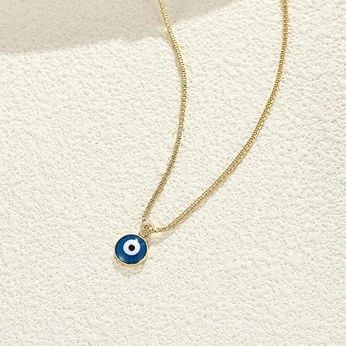 Miniatura 5 de Collar contra el mal de ojo para mujer, chapado en oro de 14 quilates, delicado collar de mal de ojo, collar con dije de ojo de diamante azul