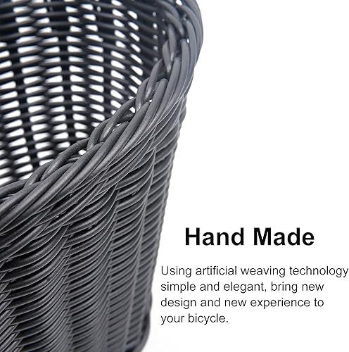 Miniatura 5 de Cestas de plástico tejidas para bicicleta, cesta frontal en forma de D, contenedor de almacenamiento para manubrio con 2 correas de cuero ajustables