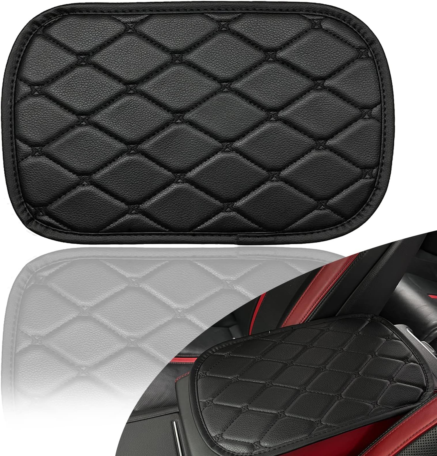 YOGEIER Waterproof Armrest Pad, 12.3ร8.1inch PU Leather Grain Auto Armrest Cushion, Universal Interior Accessories for Most Cars, SUVs, Trucks (Black)