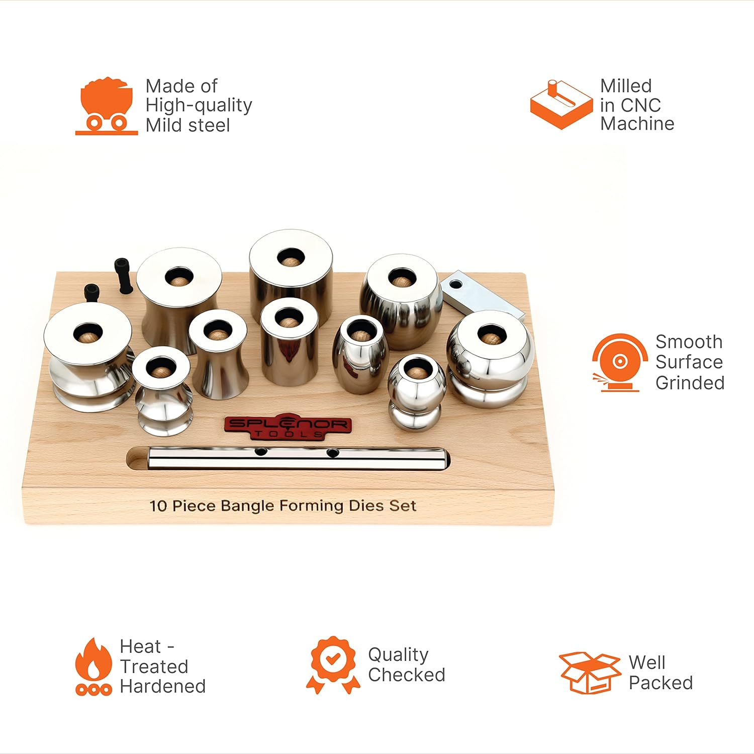 Splenor Tools Steel 10 Bracelet Forming Die Set - Concaved, Domed and Flat Shape Dies for Bangle Making - Metal Forming - Jewelry Tool kit