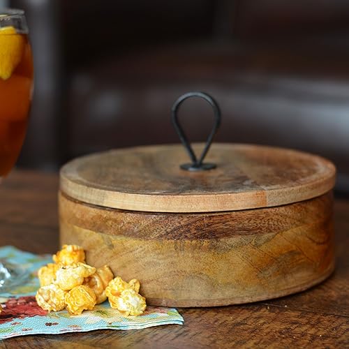 Miniatura 4 de WHW Whole House Worlds Caja decorativa Loop Top, estilo moderno de granja, madera de mango natural, hierro negro, marrón nuez rústica, 7.5 pulgadas