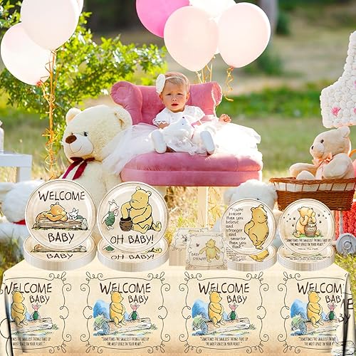 Miniatura 3 de Juego de 81 platos de oso para baby shower, servilletas y tazas de oso para decoración de baby shower, vajilla de oso para niños o niñas, baby