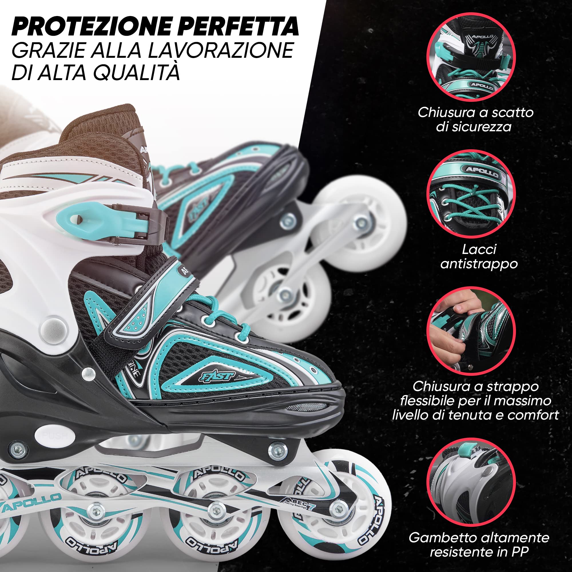 Apollo Super blades X Pro | Pattini in linea regolabili fino a 4 misure per bambini | Rotelle LED | Misura S, M, L | Pattini per Bambina e Bambino | Comodi e robusti pattini a rotelle - 5