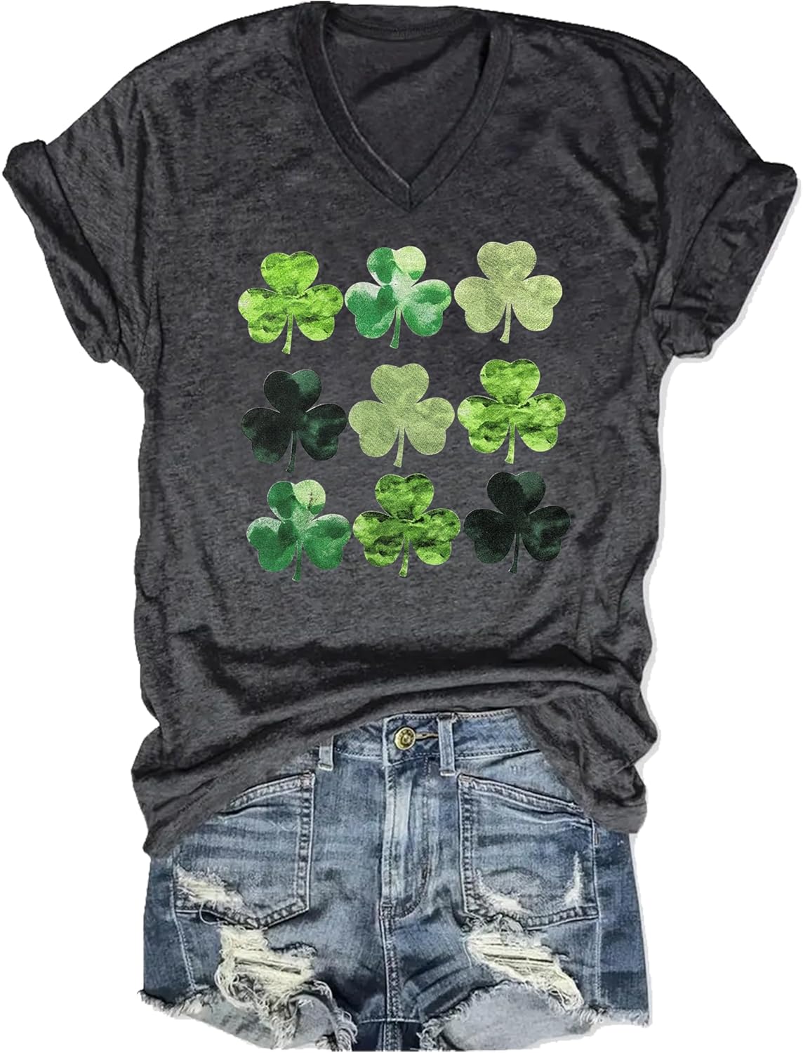 St Patrick's T Shirts for Women Irish Shamrock Graphic Blouses T-Shirts Short Sleeve V Neck St Patty's Day Tees Tops