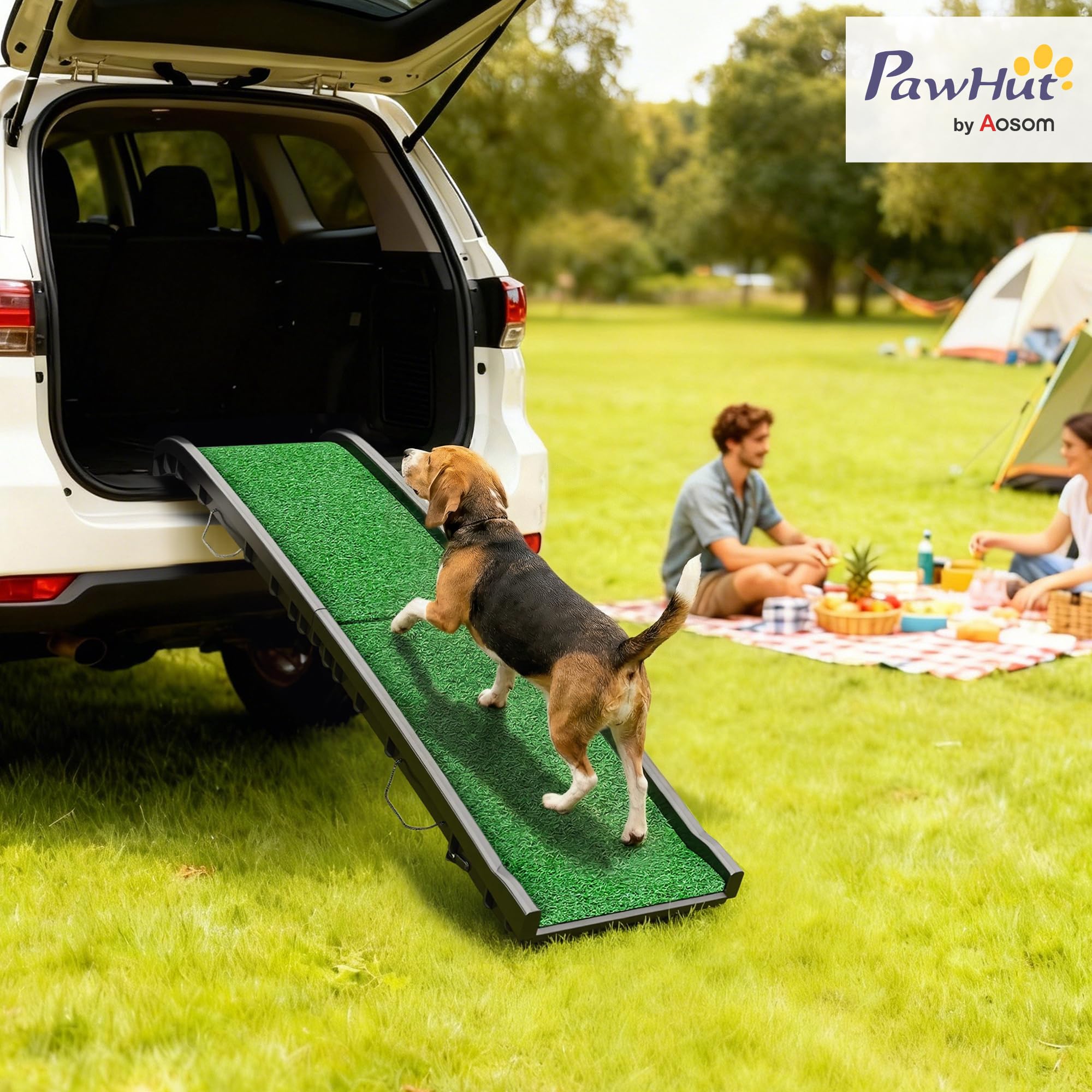 PawHut Rampa para Perros con Césped Artificial, 155 cm, Rampa para Perros para Coche Plegable con Asa, Ángulo Ajustable, Antideslizante, para Todas Las Razas, para Cama, Sofá, Verde - 3