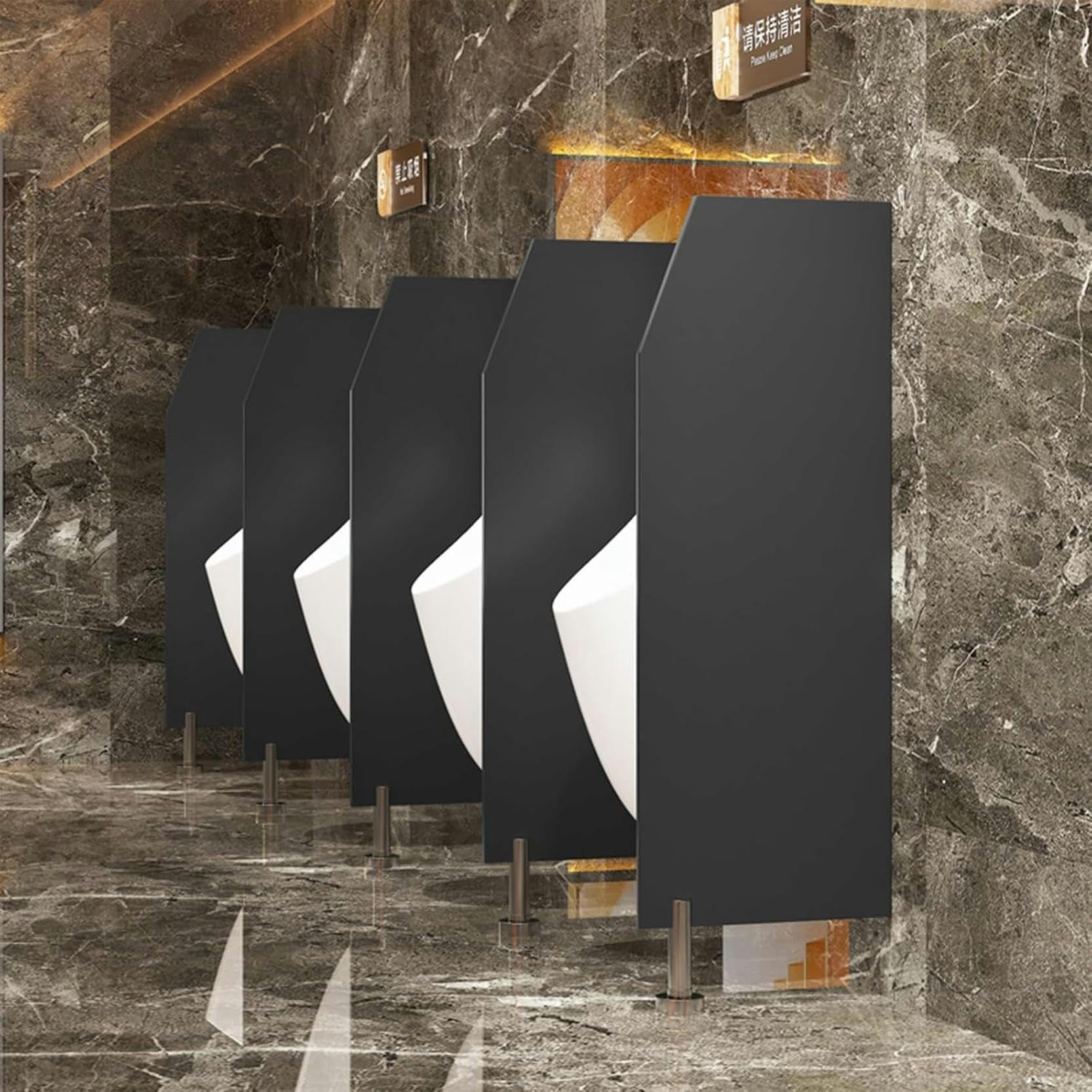 GTHTUHFD Urinal Baffle Screen With Stainless Steel Fittings - Wall Divider Partition For Public Toilets, Men‘S Urinal Privacy Screen For Schools, Hospitals, And Companies,Black Floor-standing