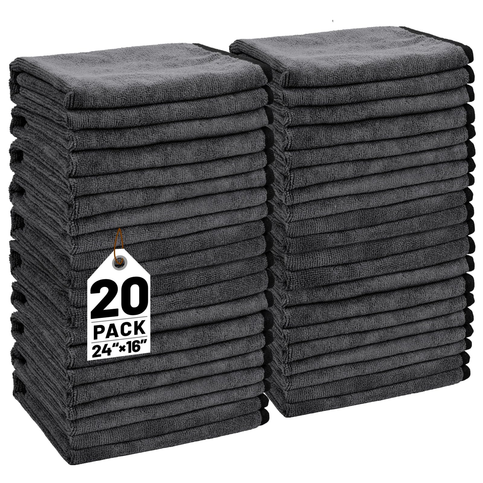 20 Pack Microfiber Towels for Cars, 24" x 16" Dual-Sided Car Drying Towel