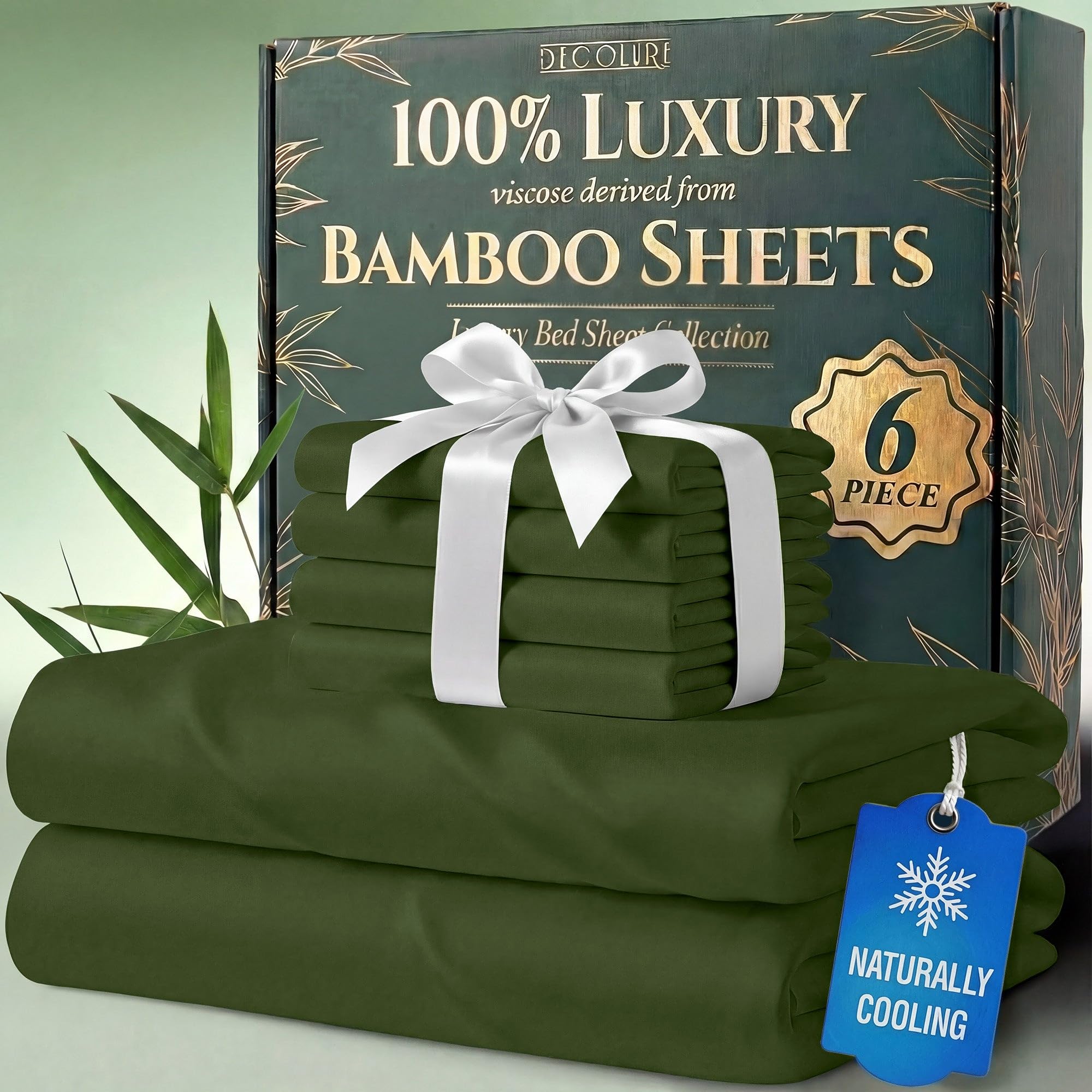 DECOLURE 100% Organic Viscose Derived from Bamboo Sheets Queen Size 6pcs - Ultra Soft & Luxuriously Cooling, 17" Deep Pocket, Double Stitching, Perfect for Hot Sleepers - Queen Bed Sheets (White) — view 24