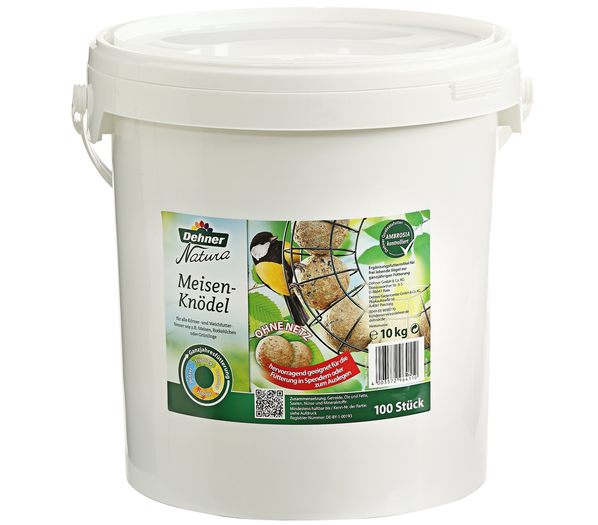 Dehner 3079597 Karma dla Dzikich Ptaków Kule Smalcowe Bez Siatki, 100 szt/10 kg