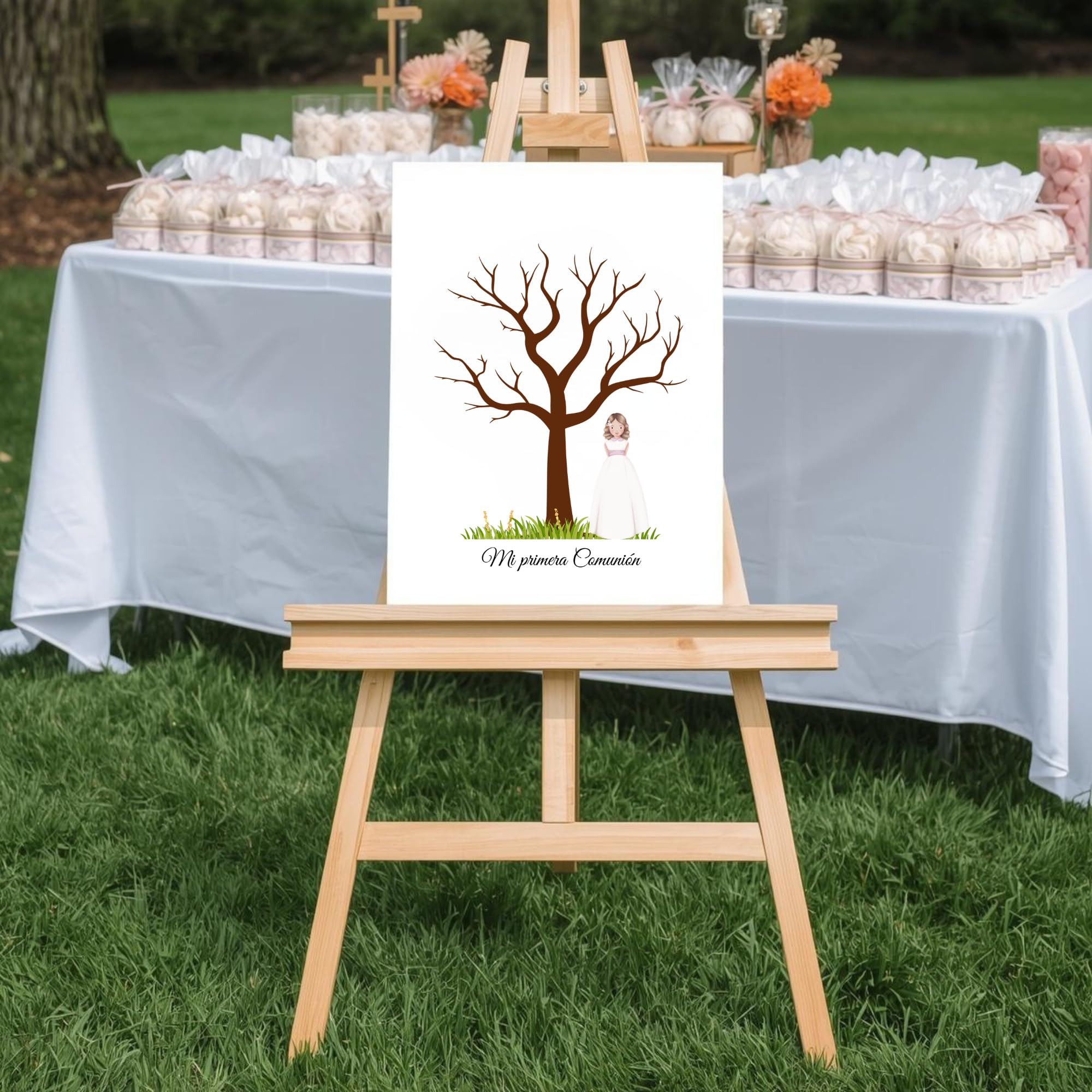 Eedama Decor Arbol de huellas comunión | lámina A3 diferentes modelos | Árbol huellas dactilar | Alternativa libro de firmas Primera Comunión | Pack con tintas incluidas (niña rubia) — view 7