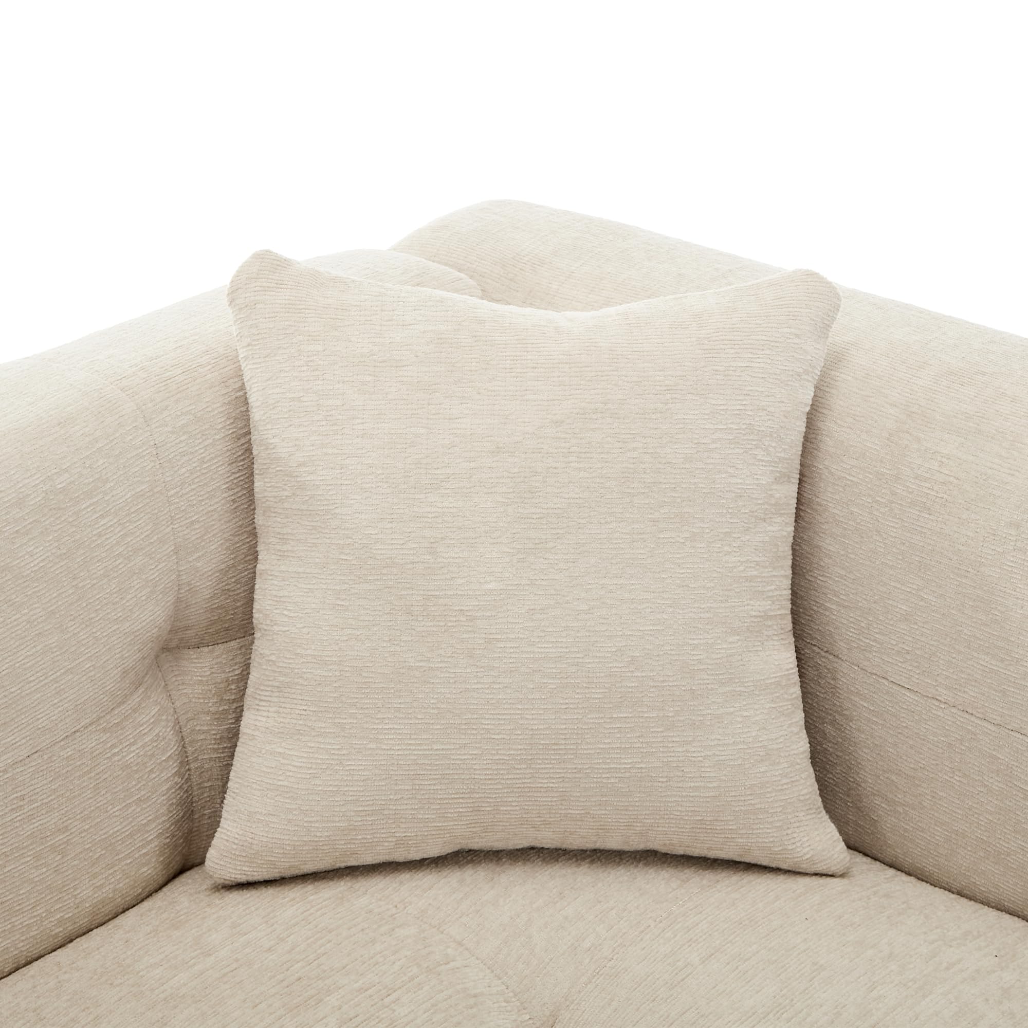 3 Sitzer Ecksofa, Chenille Stoff L-förmiges Sofa mit Stauraum Fußhocker und 2 Kissen, für Wohnzimmer, Büro, Beige