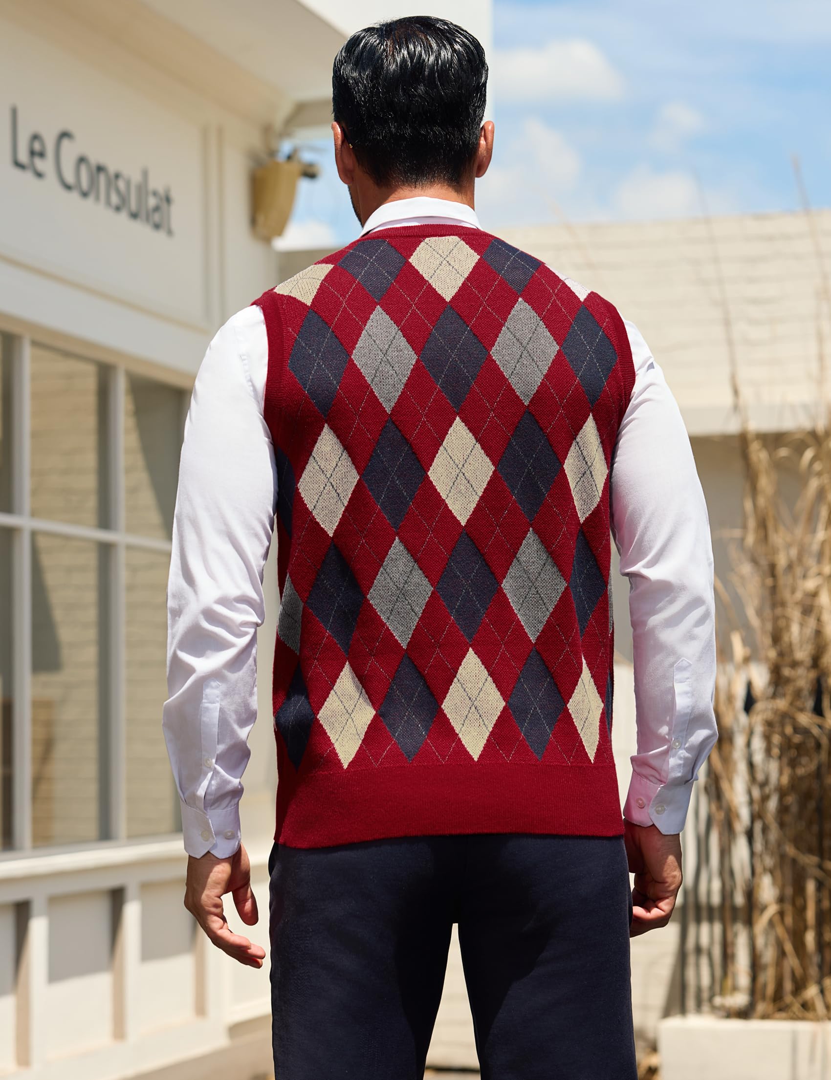 Sykooria Gilet Maglione da Uomo con Scollo V Maglioncino Smanicato Senza Maniche Pullover Gilet Cotone in Maglia Invernale Maglioni e Cardigan da Uomo Casual