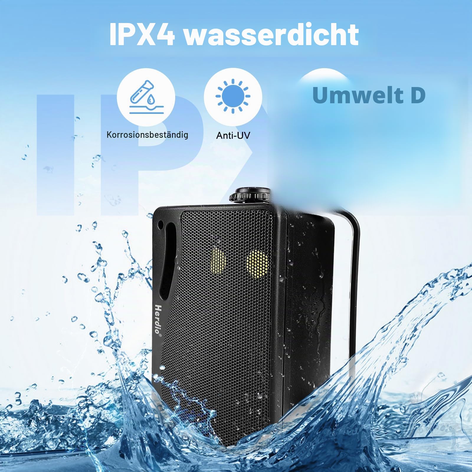 Herdio 3,5 Zoll passive Outdoor-Lautsprecher, kabelgebunden, wasserdicht, Wandmontage, Lautsprecher mit 400 W überlegenem Klang, Allwetter-Haltbarkeit, für Zuhause, Terrasse, Garten, Marine, Boot