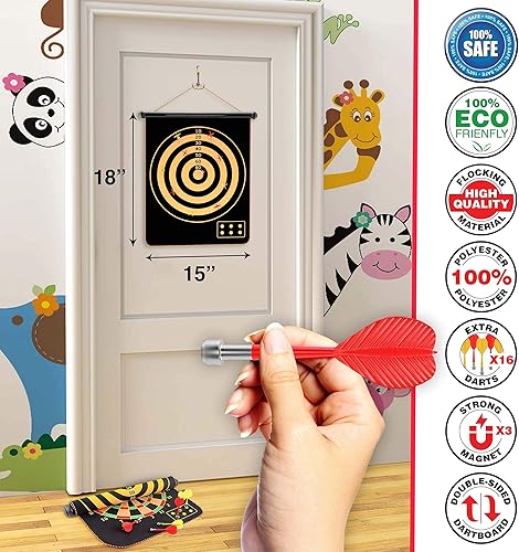 Miniatura 6 de Tablero magnético de dardos para niños, juego de dardos para interiores y exteriores, 16 dardos magnéticos, juego de mesa de doble cara, los mejores