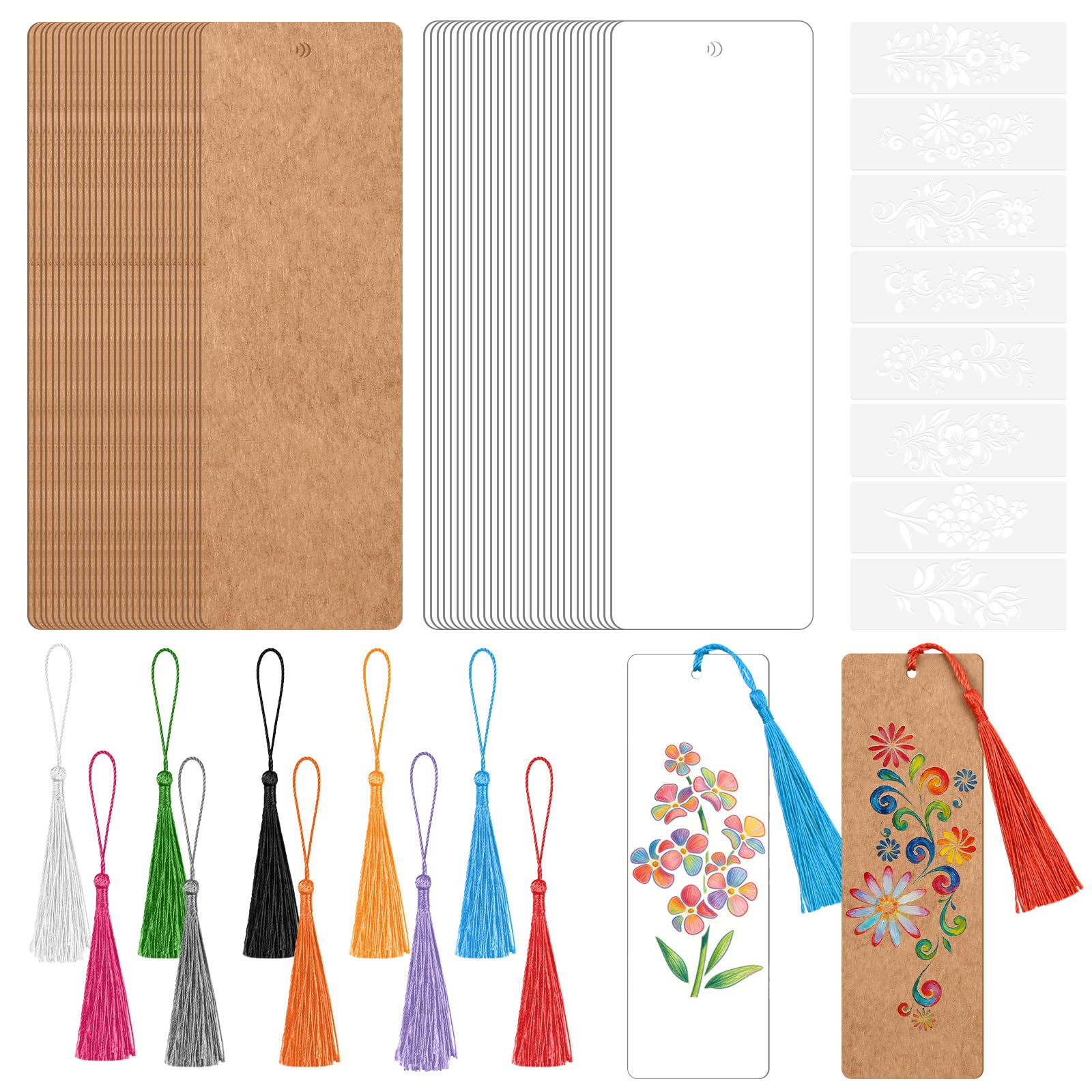 Bouiexye Bookmark Making Kit with 60 Pcs DIY Blank Bookmarks and 60 Pcs Colorful Tassels for Crafting, Classroom Projects, Gift Tags