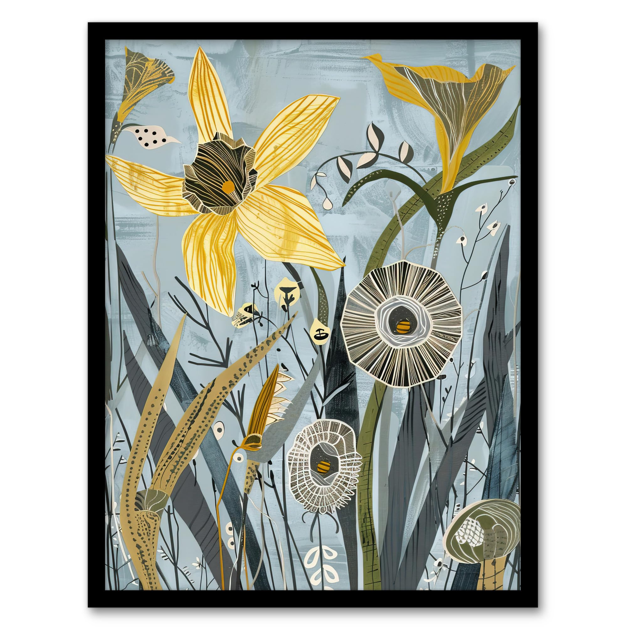 Artery8 Abstract Daffodils Bloom Rustic Artwork Spring Living Room Artwork Framed Wall Art Print 18X24 Inch