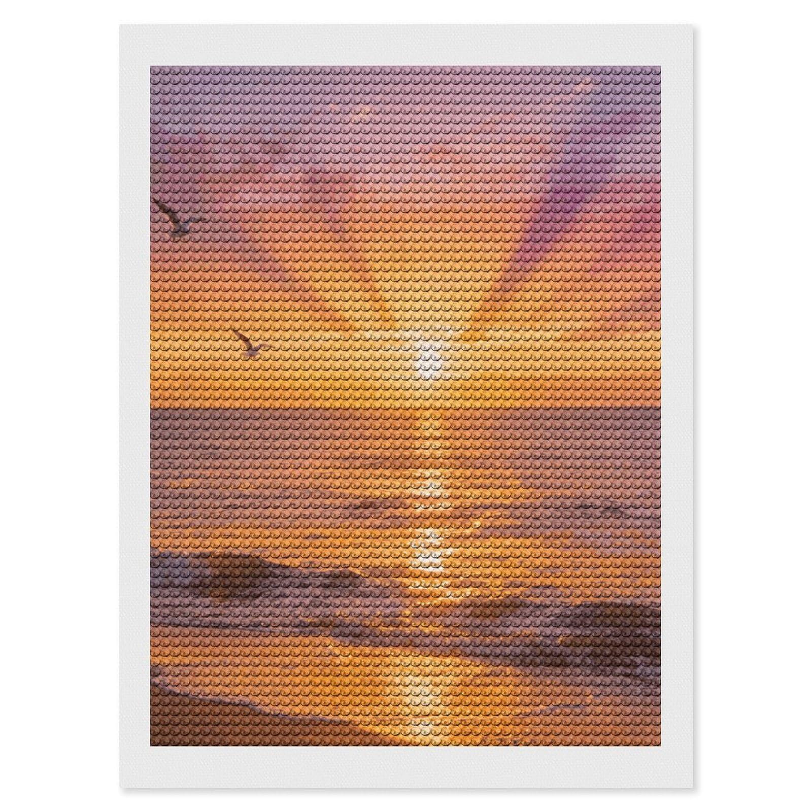 FekiLoot Ocean Sunset Paint by Numbers Kit for Adults Beginner DIY Diamond Dots Paintings Round Full Drill Diamond Art Kits Picture Diamond Art Painting Kits for Home Decor 12"x16"