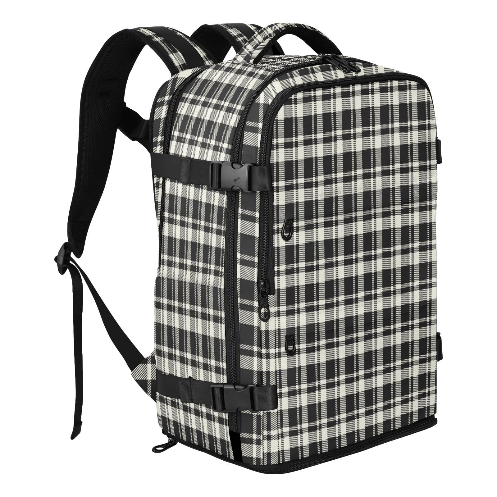 Plecak roboczy 15,6 Torba na laptopa do samolotów 20 l | Wodoodporna lekka torba podróżna Buffalo Plaid Ivory Black Osobisty przedmiot Torba podróżna do szkoły mochilas para