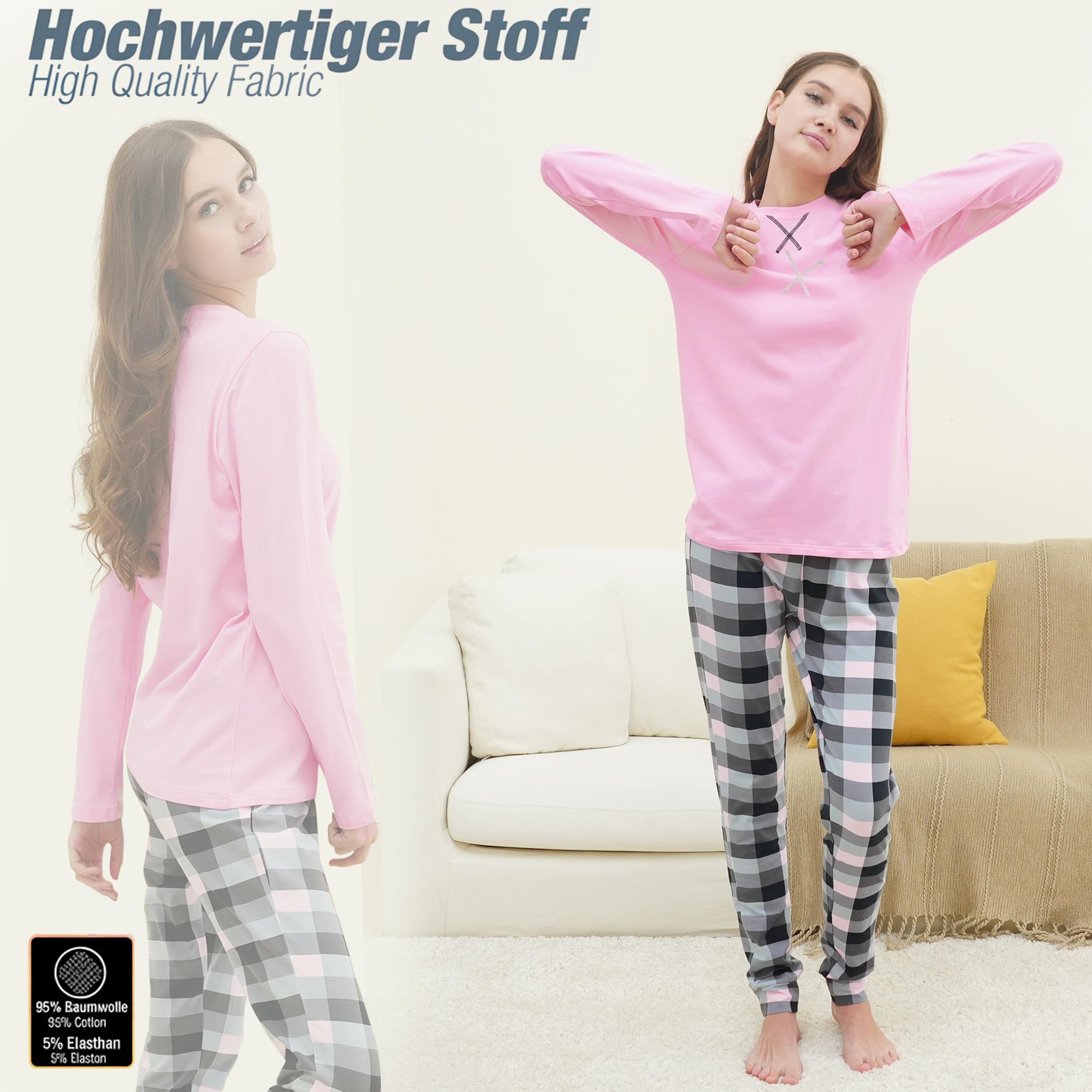 LOREZA ® Ragazze Bambini Pigiama Manica Lunga Cotone Set Due Pezzi Pigiama casa Vestito