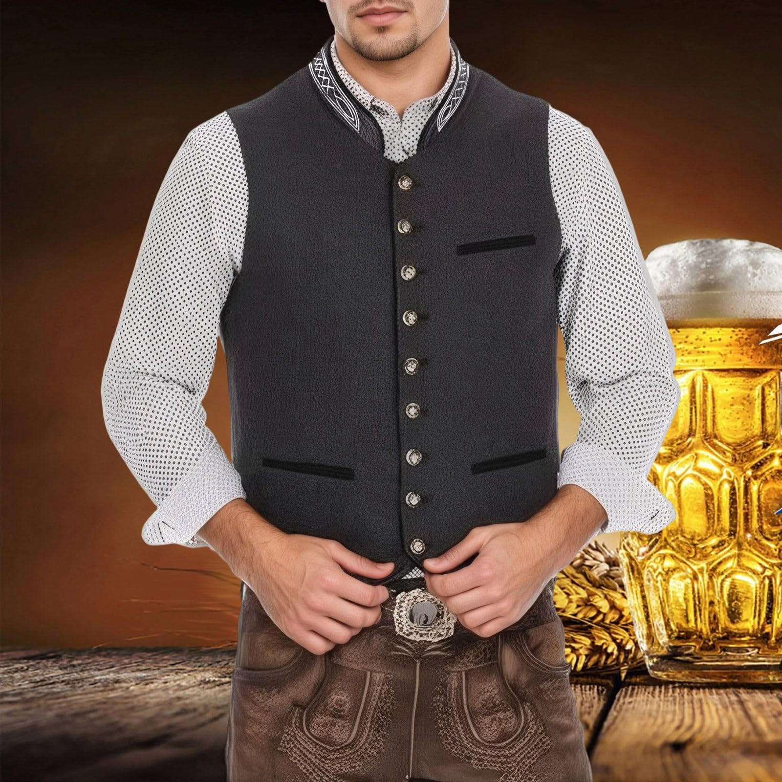 Generisch Trachtenweste Herren Ärmellose Trachtenjacke - Lederweste Anzugwesten Oktoberfest Trachtenwesten Trachtengilet Herrenwesten Elegant Trachten Outfit Trachtensakko Trachtenmode Trachtenhemd