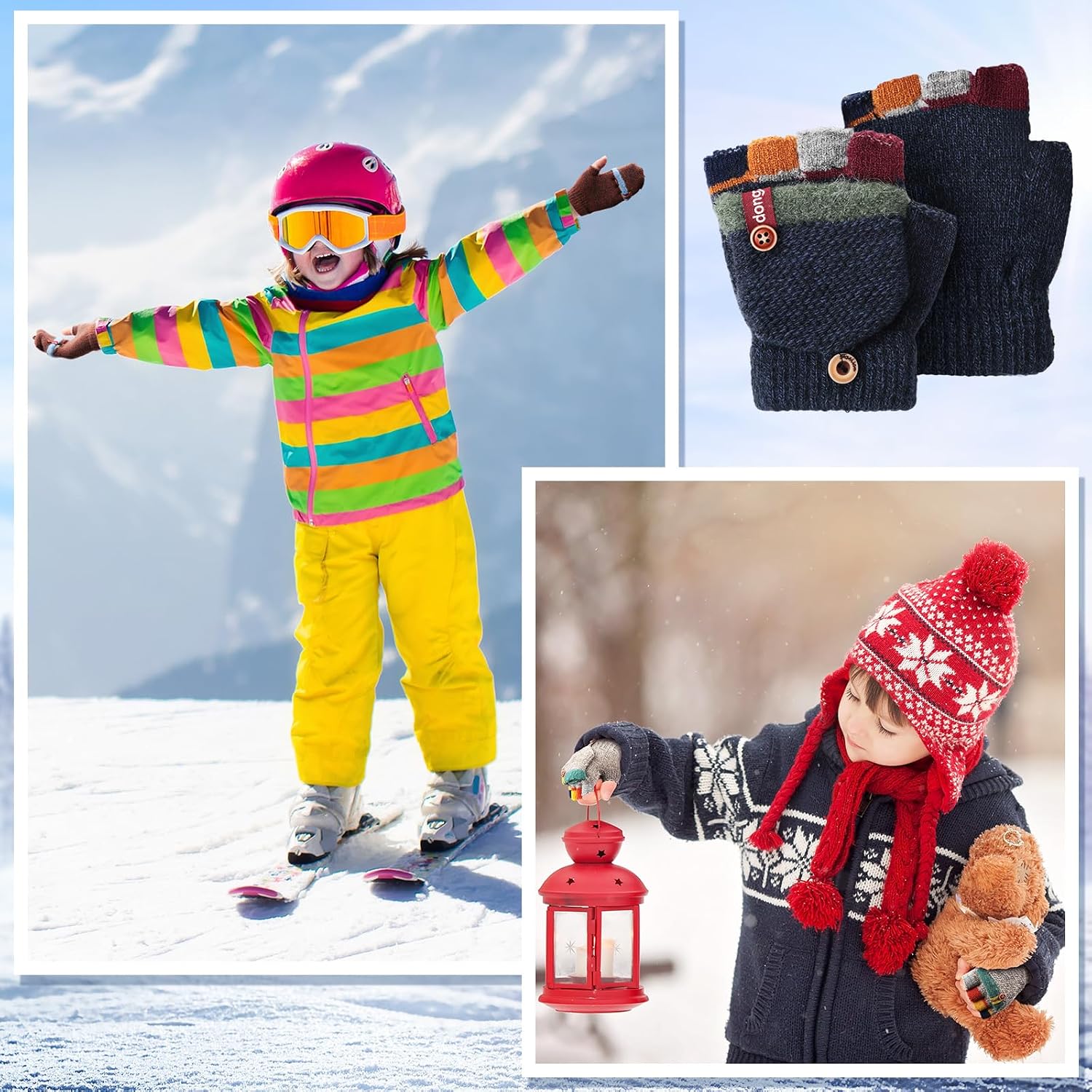 Handepo 3 Pair Kids Winter Gloves Infant Gloves 2t Toddler Convertible Warm Flip Top Baby Clothes for Kids 2-6 Years