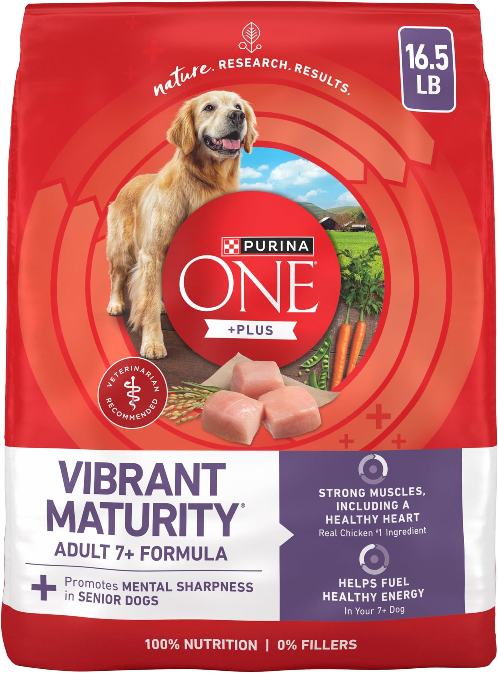 Purina ONE High Protein Dry Senior Dog Food Plus Vibrant Maturity Adult 7 Plus Formula - 16.5 Lb. Bag