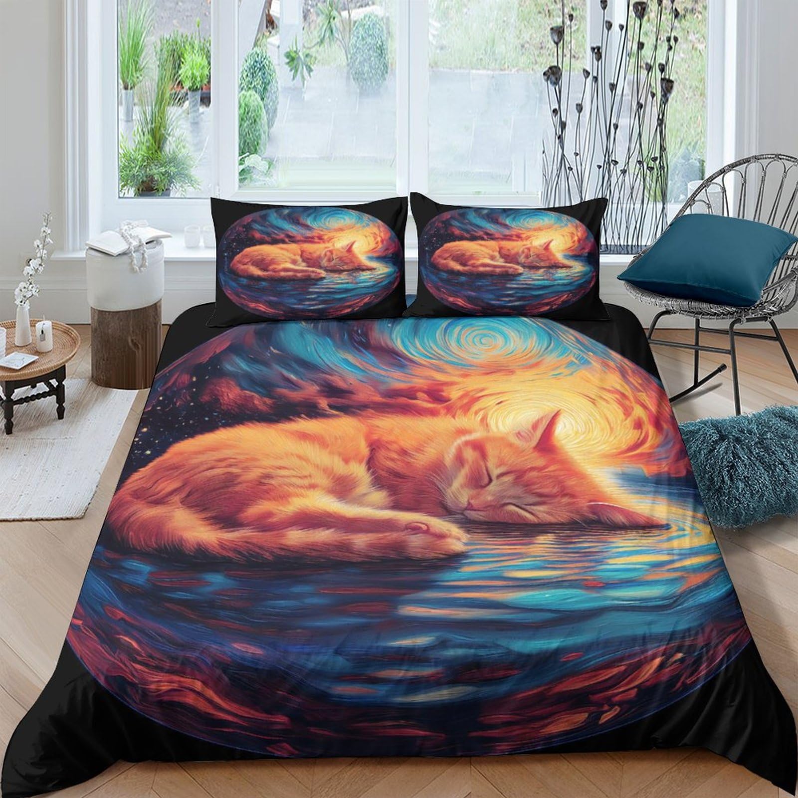 Housse de couette motif chat 3D hypoallergénique pour lit enfant et ado