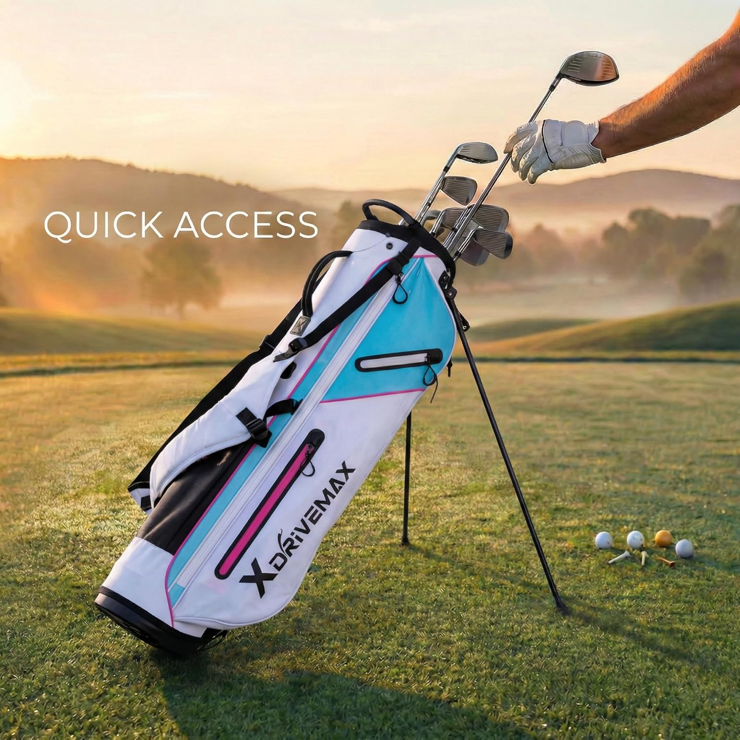 Golf Stand Bag, Ultra Lightweight Compact Design for Walking Rounds, Easy-Carry Slim 4-Way Top for Multiple Pieces, for Par 3 & Practice - Image 3