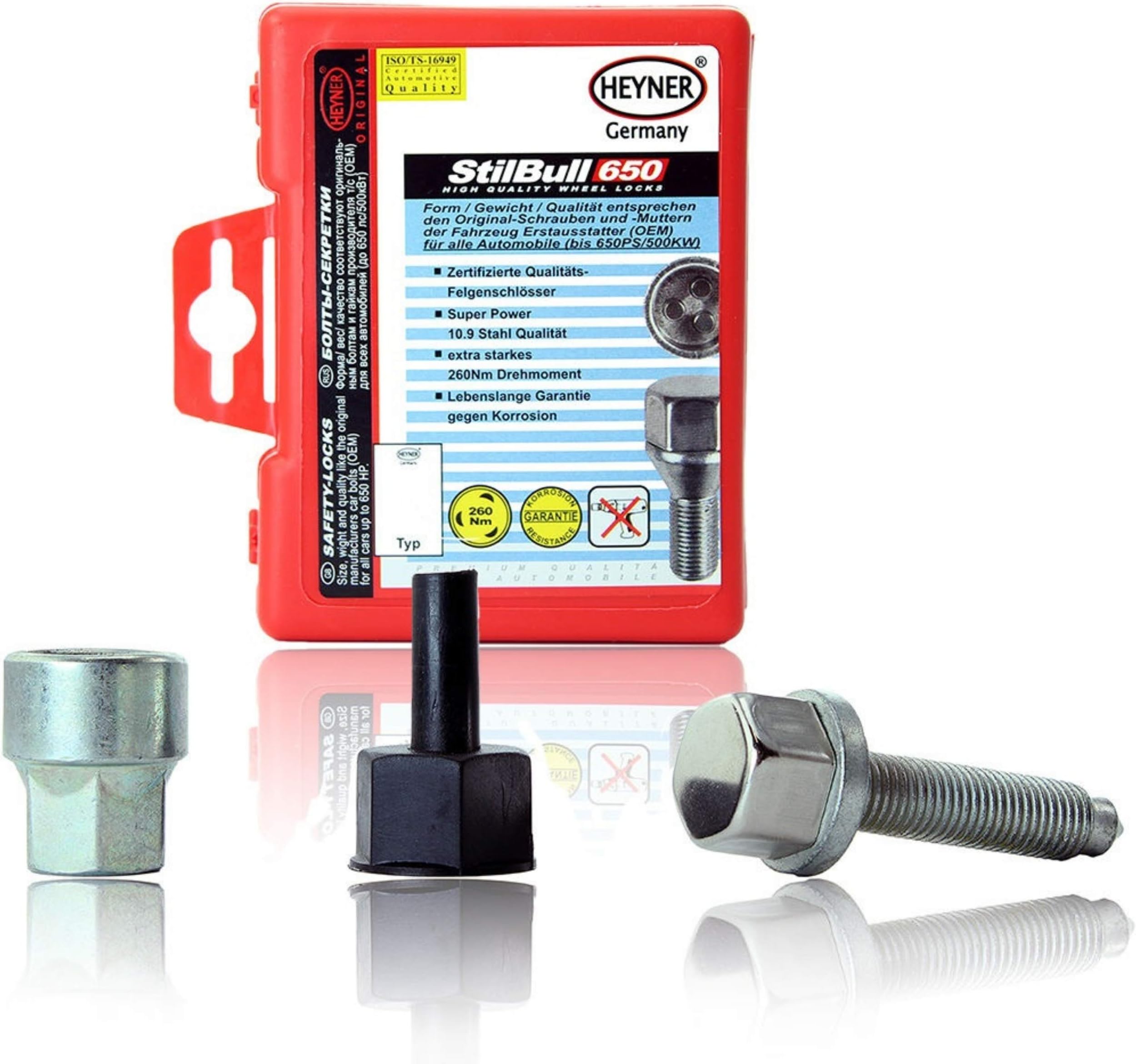 HEYNER Spare Wheel Locking Bolt Security Kit, Key Lock, Fits Volkswagen Transporter T6, 52mm Thread Steel, Outdoor Use