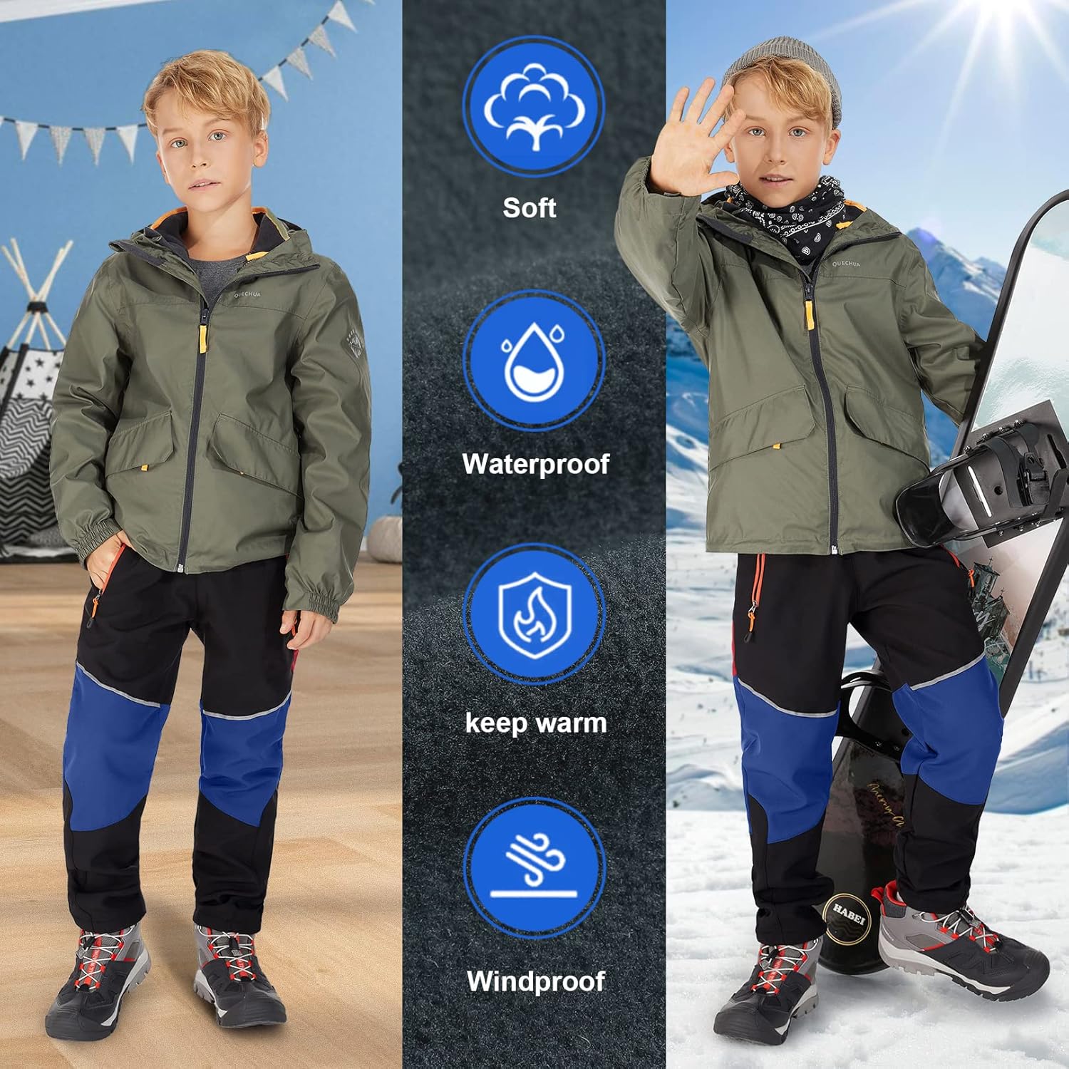 Toomett Kids Snow Pants girls Boys Waterproof Insulated Hiking Pants Youth Winter Warm Fleece Lined Ski Snowpants - Image 5