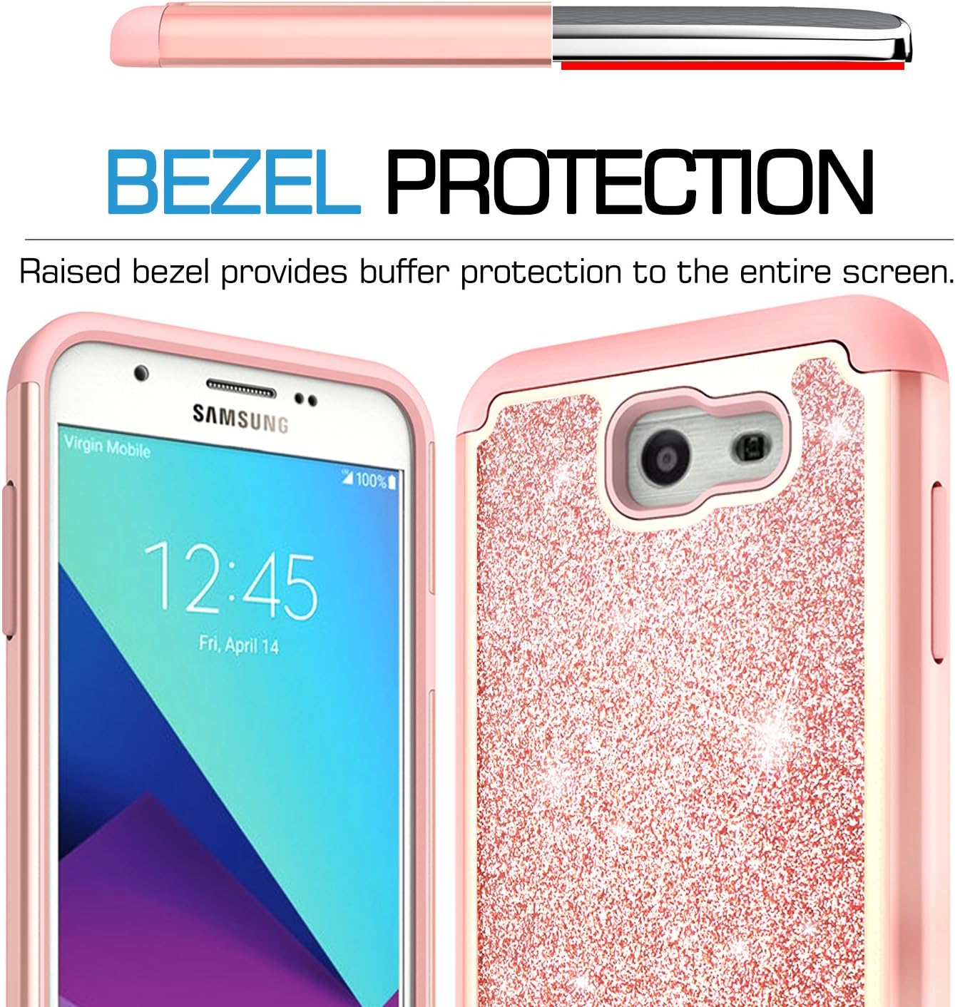 LeYi Compatible with Galaxy J7 Prime Case,(Not fit J7 2018) J7 Sky Pro/J7 VGlitter Case with Glass Screen Protector [2 Pack],Bling Hybrid Heavy Duty Phone Case for Samsung J7 2017 TP Rose Gold
