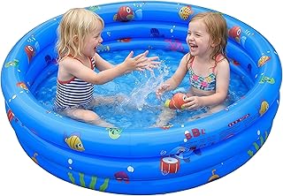 Planschbecken für Kinder, 130x30cm Pool Aufblasbar mit Weichem Boden, 3-Ring Kinderpool & Schwimmbecken Kinder, Rutschfestes Baby Inflatable Pool für Garten und Balkon (Blau)