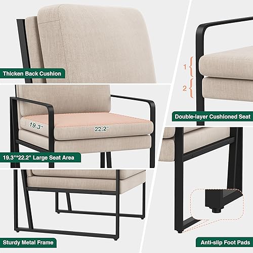 Miniatura 4 de ALISH Sillas decorativas, sillón tapizado, sillas modernas para sala de estar, sillón de lino, sillas laterales de lectura con patas de metal para