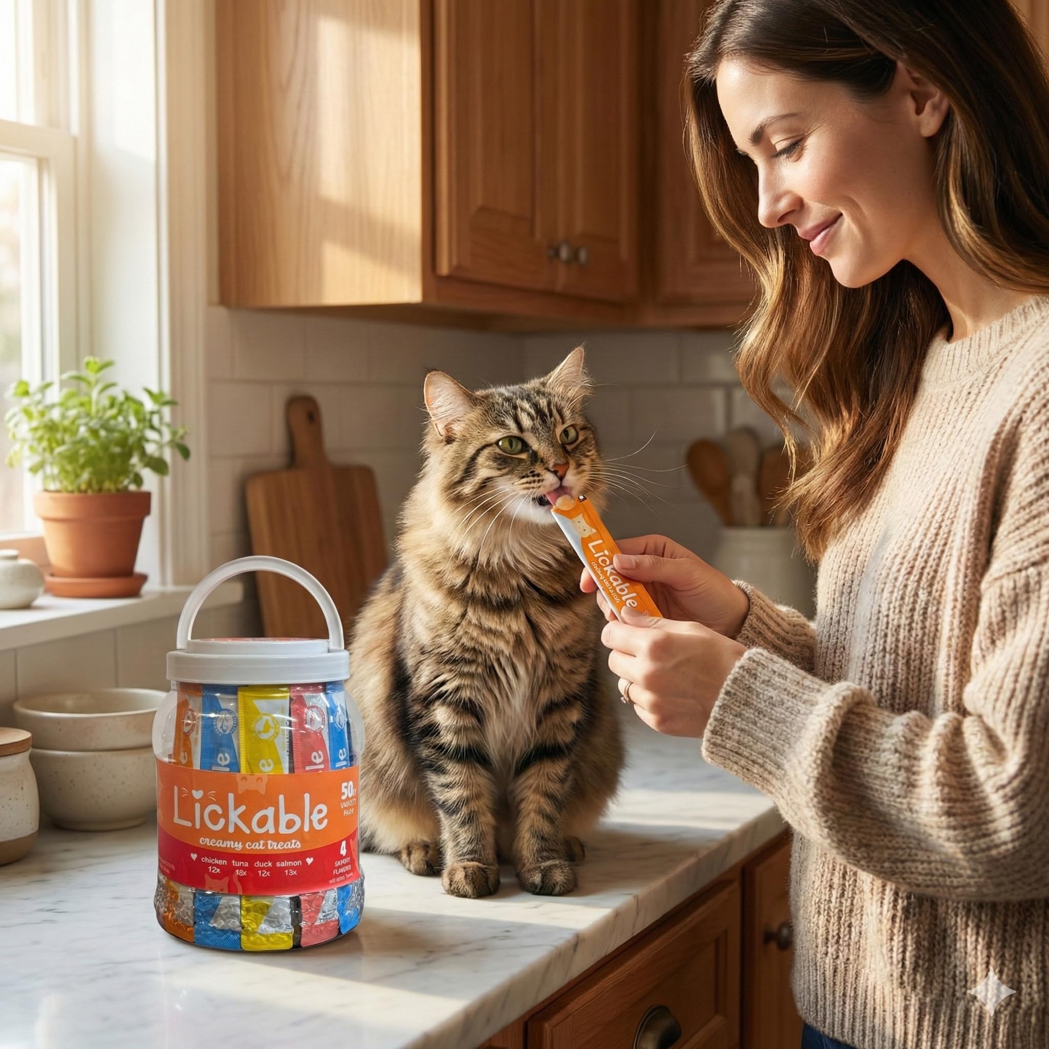 Fieldcrest Farms Leckerlis kremowe smakołyki dla kotów – opakowanie 50 ct – 4 słone aromaty (kurczak, tuńczyk, kaczka, łosoś) z tauryną – gładkie, pyszne tubki cateringowe – dłoń, miska lub
