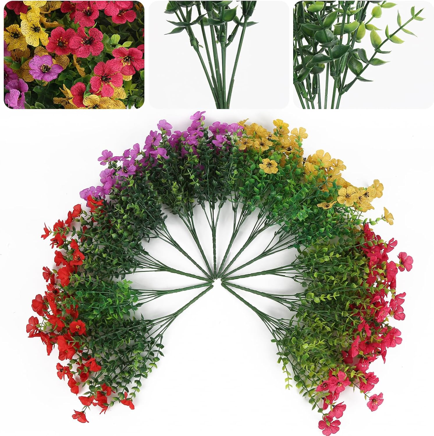 Artificial Flowers for Outdoor Planter Indoor Decor Fake Silk Daisy Flowers UV Resistant Faux Plants for Spring Summer Garden Home Boxwood Porch Patio Window Box, 12 Bundles (4-Color Mixed)