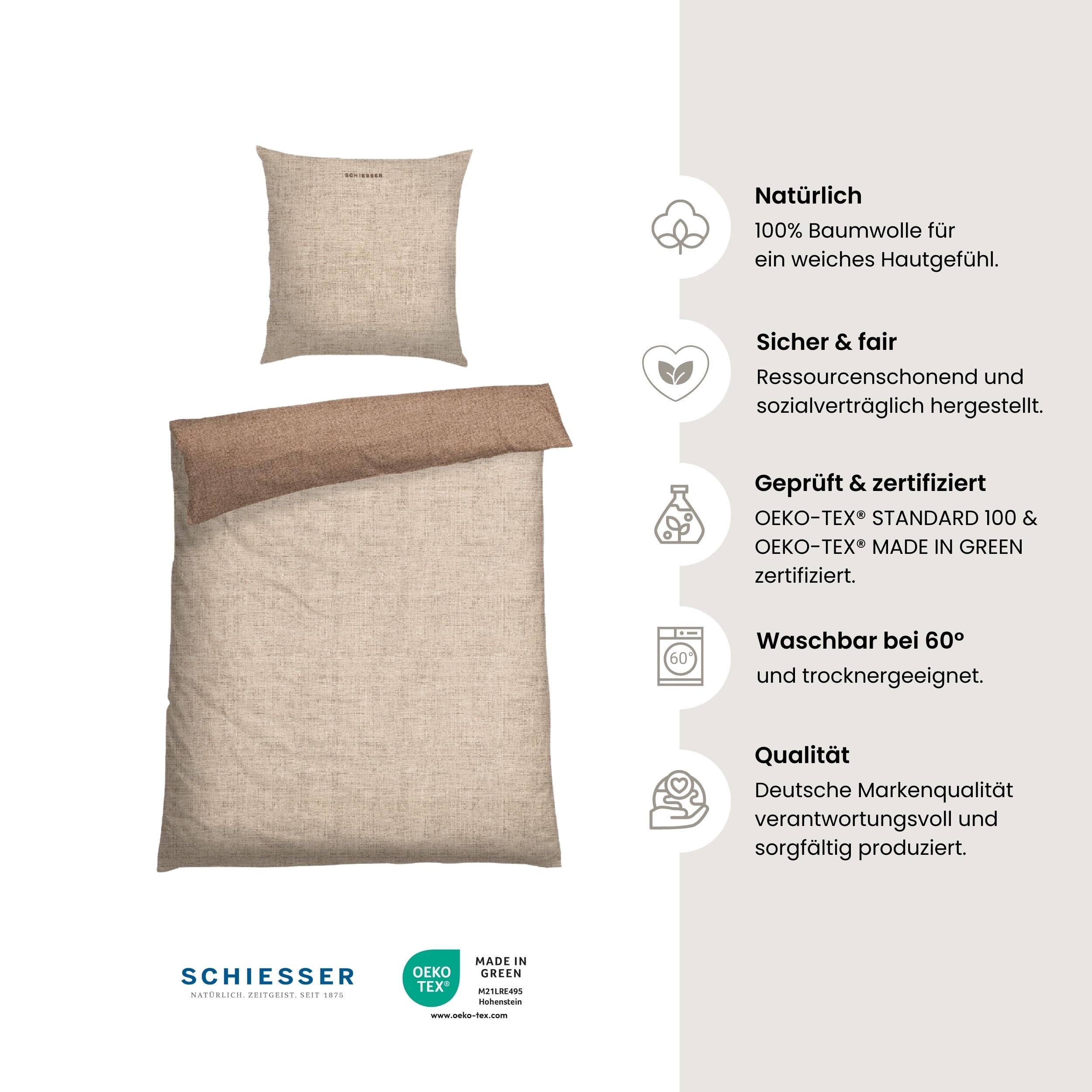 Schiesser Set 2 Federe Cuscino Double Face 40x80 Cm - Cotone Rinforzato Grigio/Nero - 4