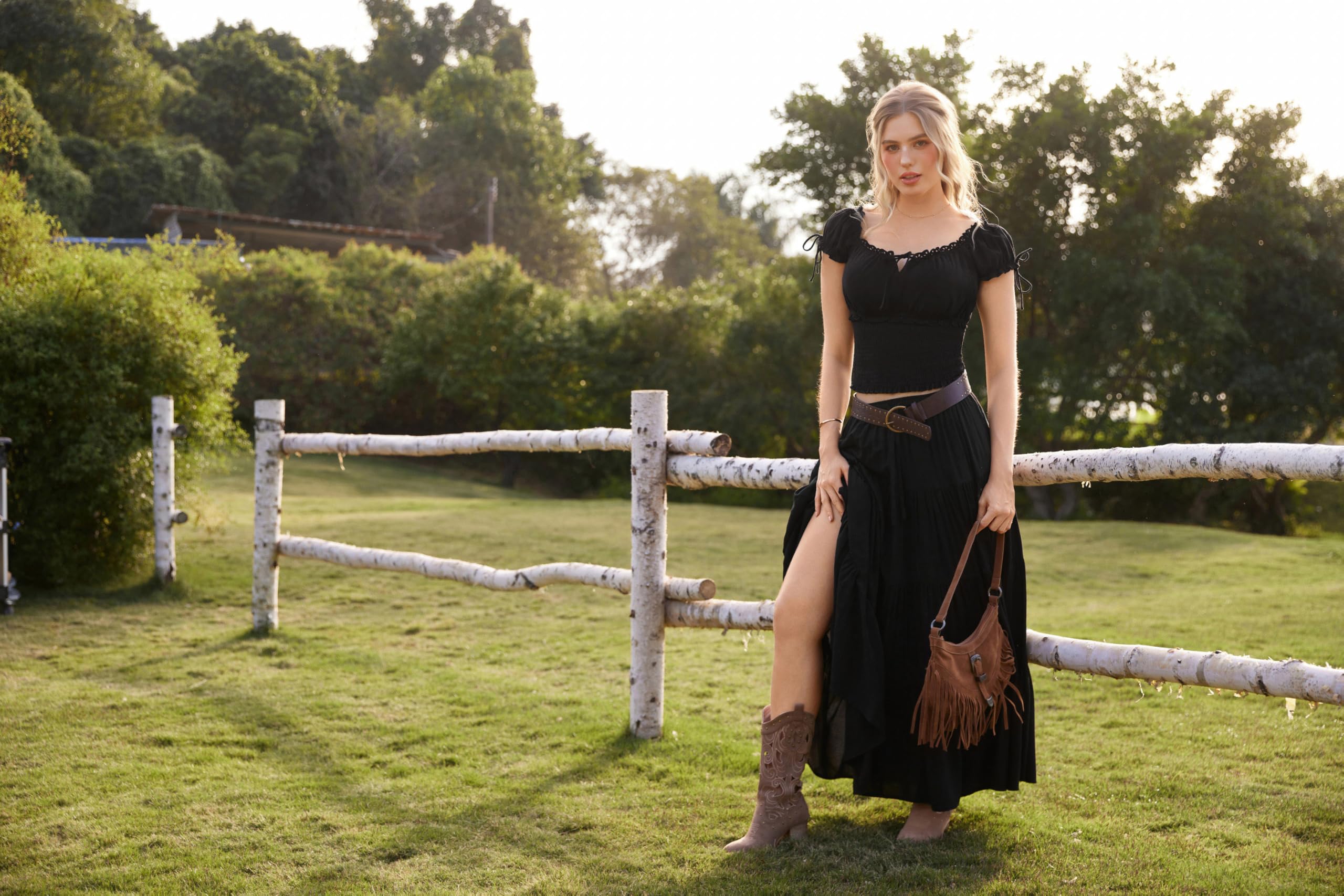 SCARLET DARKNESS Damen Renaissance Tops Kurzarm Lace-up Sommer Bluse Square Ausschnitt mit Rüschen Gesmokte Taille Corset Oberteil