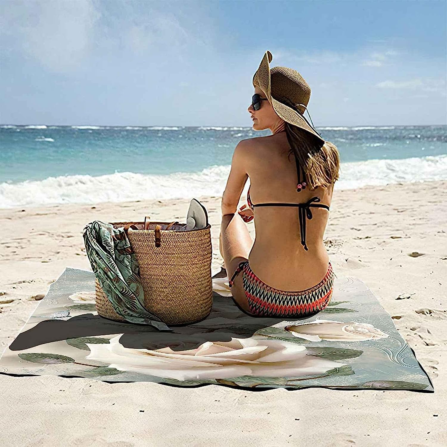 Strandtuch, 3D Drucken Wunderschöne Weiße Rose Mikrofaser Strandtuch Für Erwachsene, Yoga Handtuch, Badehandtuch, Sandfreies Schnelltrocknend Leichtes Handtuch Für Strand Schwimmen XXL 200 X 2-2K5G