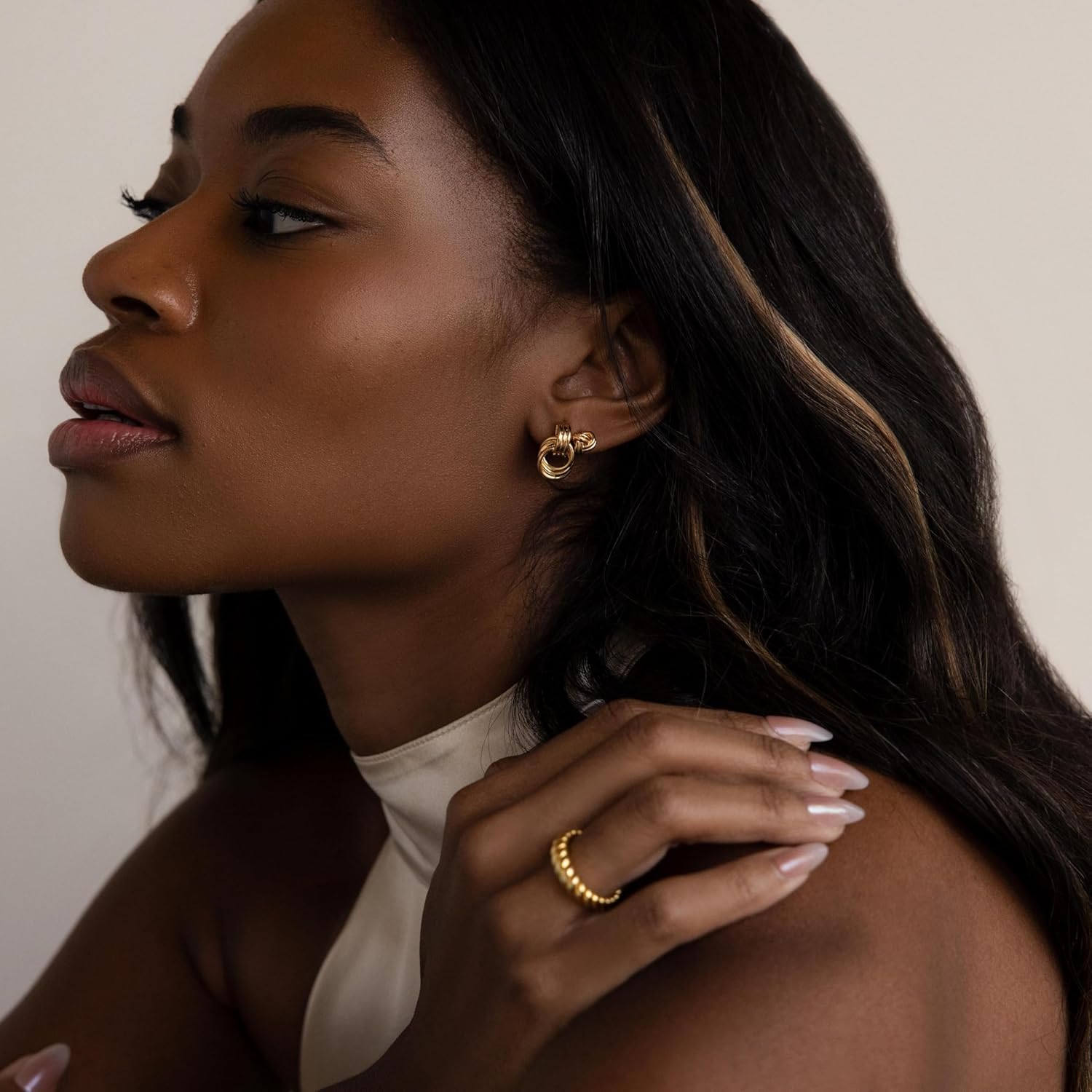 14K Gold/Silver Plated Knot Earrings Stud for Women Trendy Chunky Dainty Earring Statement Dangle Lightweight Hypoallergenic Waterproof Jewelry Gifts - Image 6