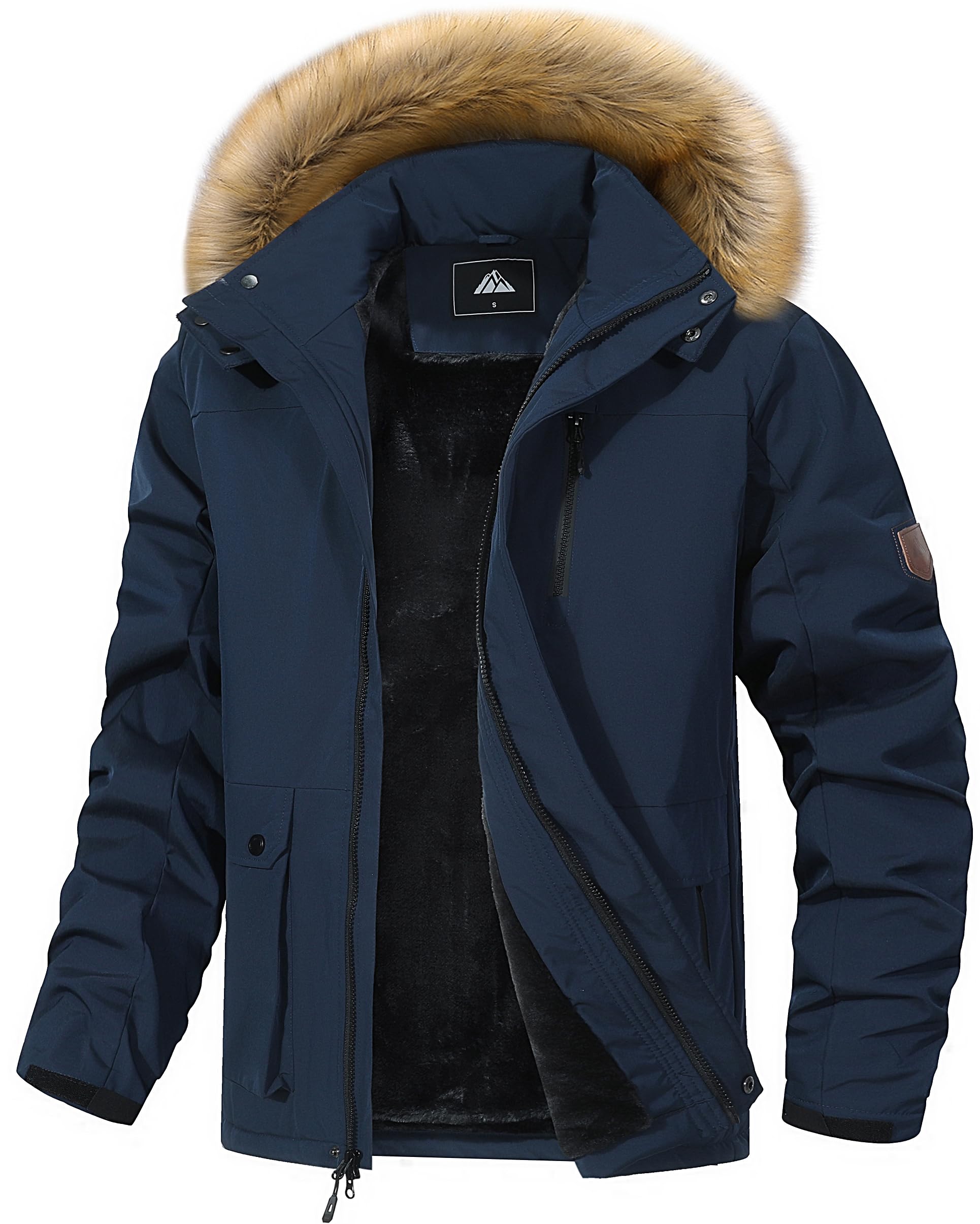 Men's Winter Coat Waterproof Warm Ski Snow Jacket Fur Hooded Parka Work Outerwear Snowboarding Jacket